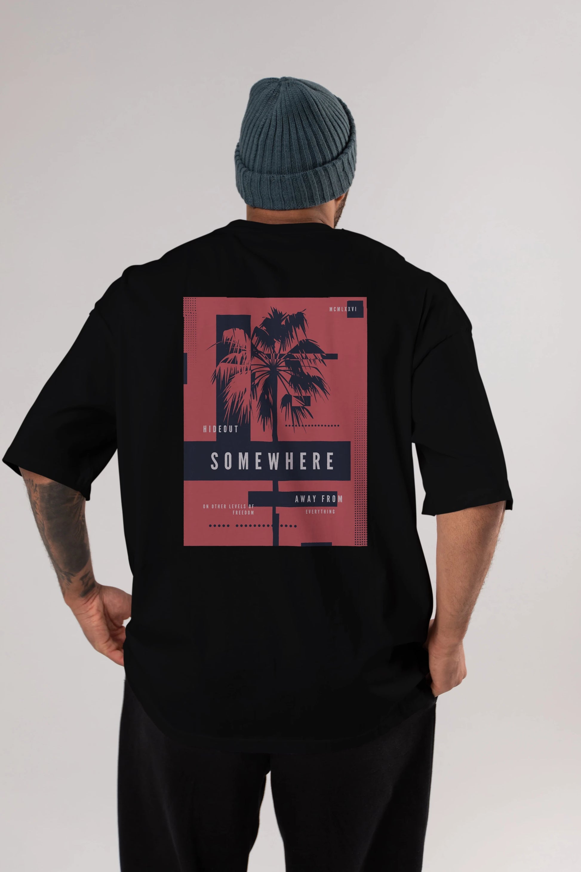 Hideout Somewhere Arka Baskılı Oversize t-shirt Erkek Kadın Unisex