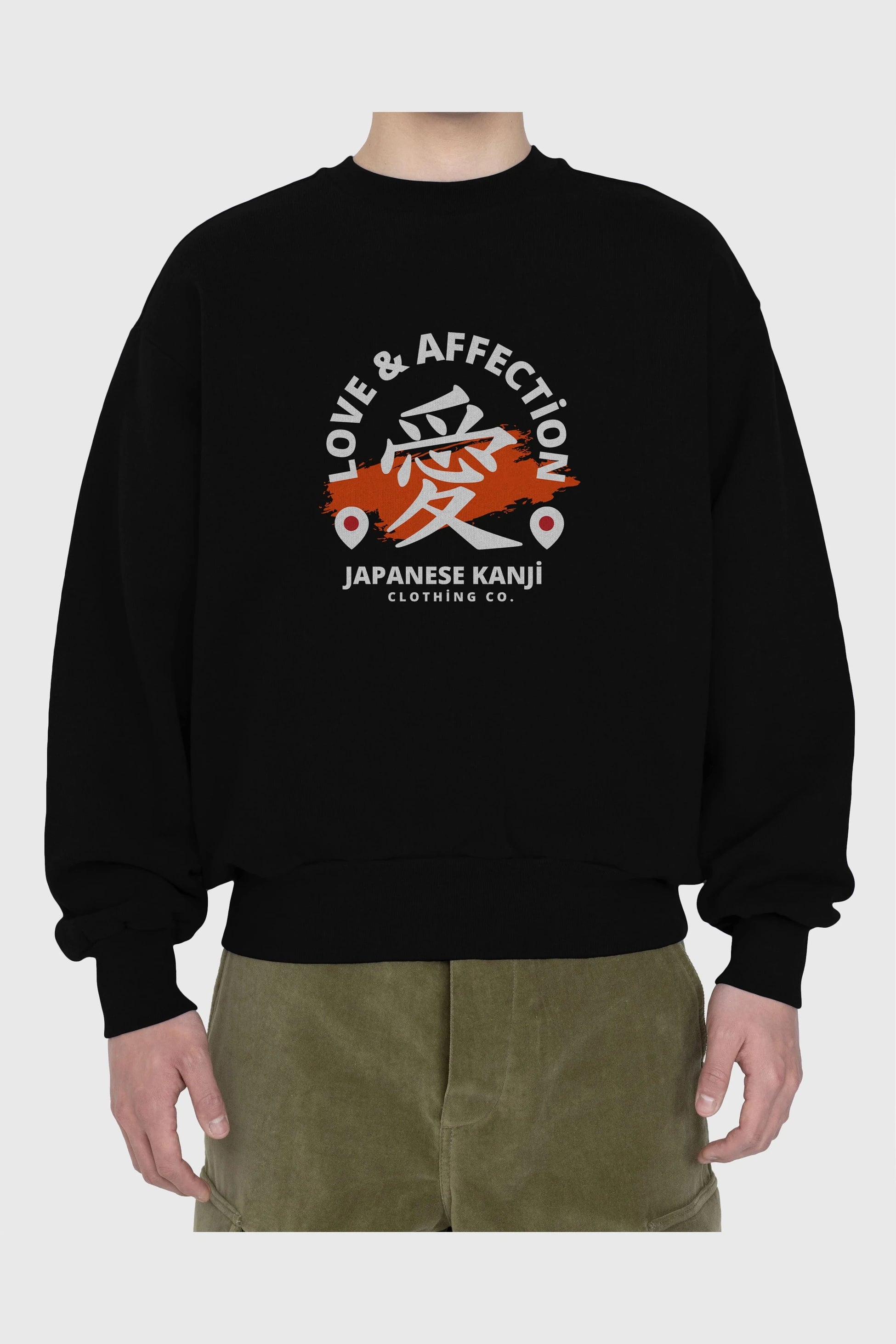 Love Affection Japanese Yazılı Ön Baskılı Oversize Sweatshirt Erkek Kadın Unisex