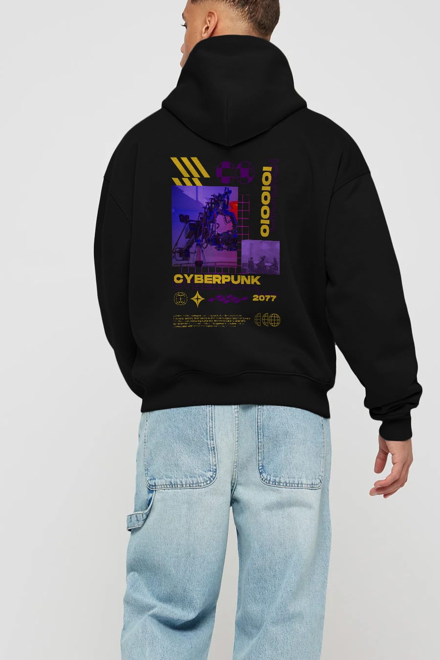 Cyberpunk Yazılı Arka Baskılı Oversize Hoodie Kapüşonlu Sweatshirt Erkek Kadın Unisex