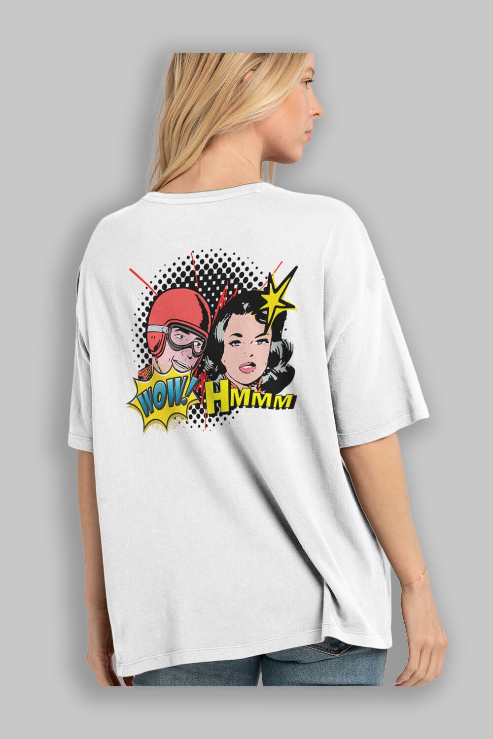 Comic Wow Yazılı Arka Baskılı Oversize t-shirt Erkek Kadın Unisex