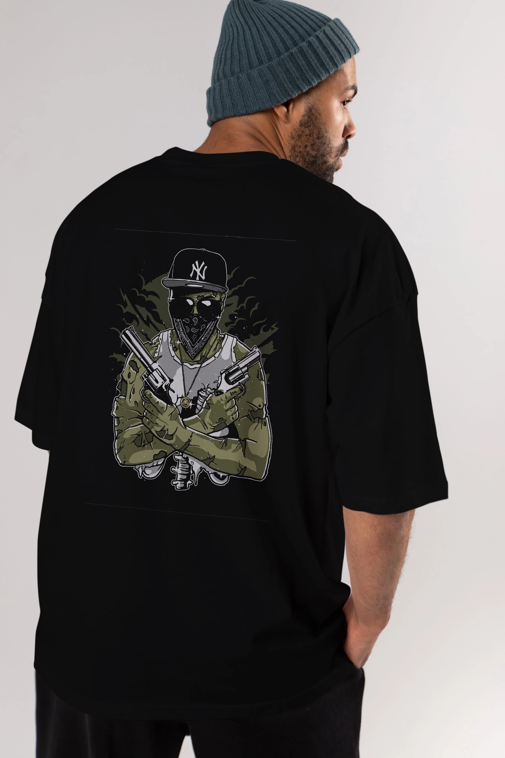 Gangsta Zombie Arka Baskılı Oversize t-shirt Erkek Kadın Unisex %100 Pamuk