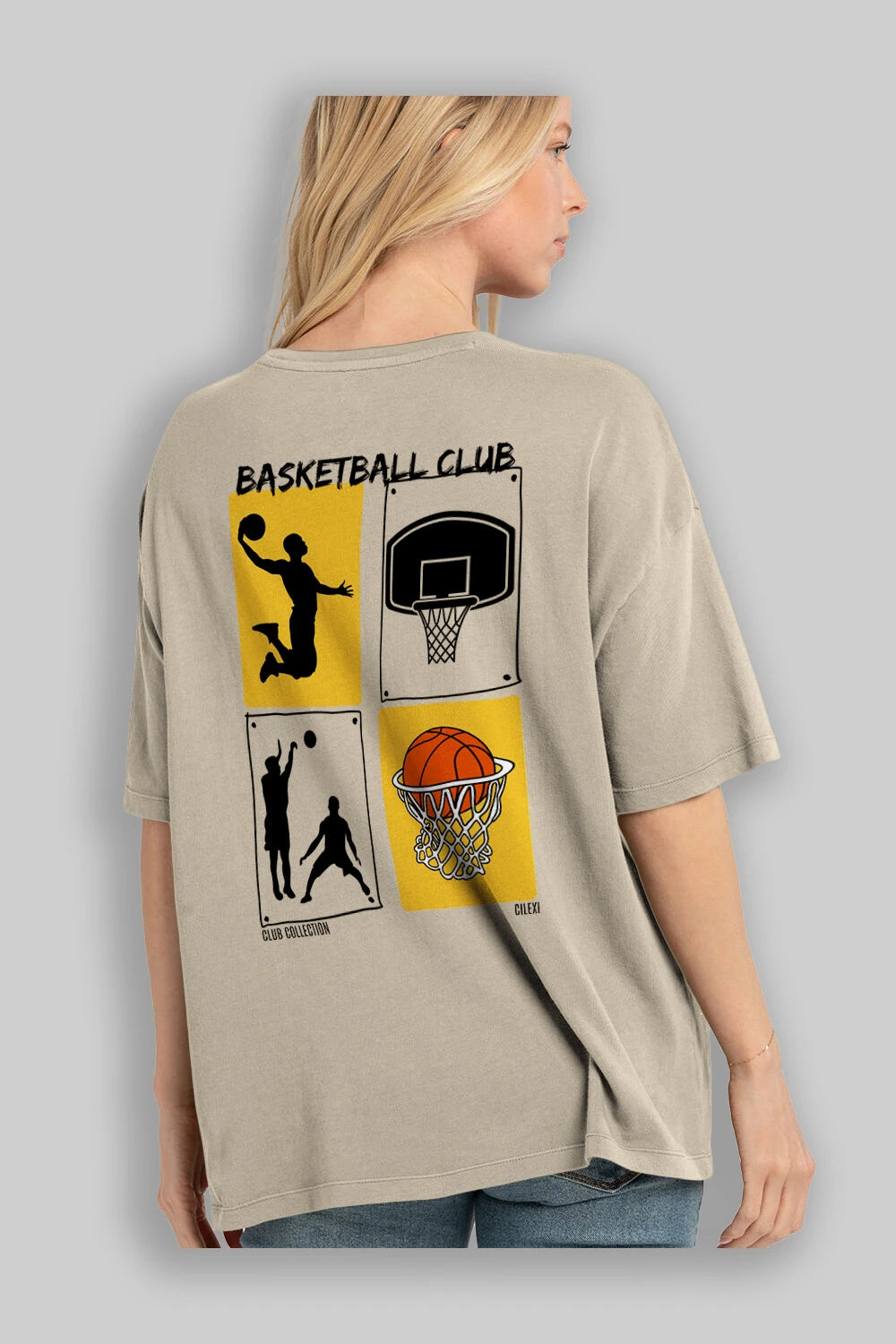 Basketball Club Arka Baskılı Oversize t-shirt Erkek Kadın %100 Pamuk Bisiklet Yaka tişort
