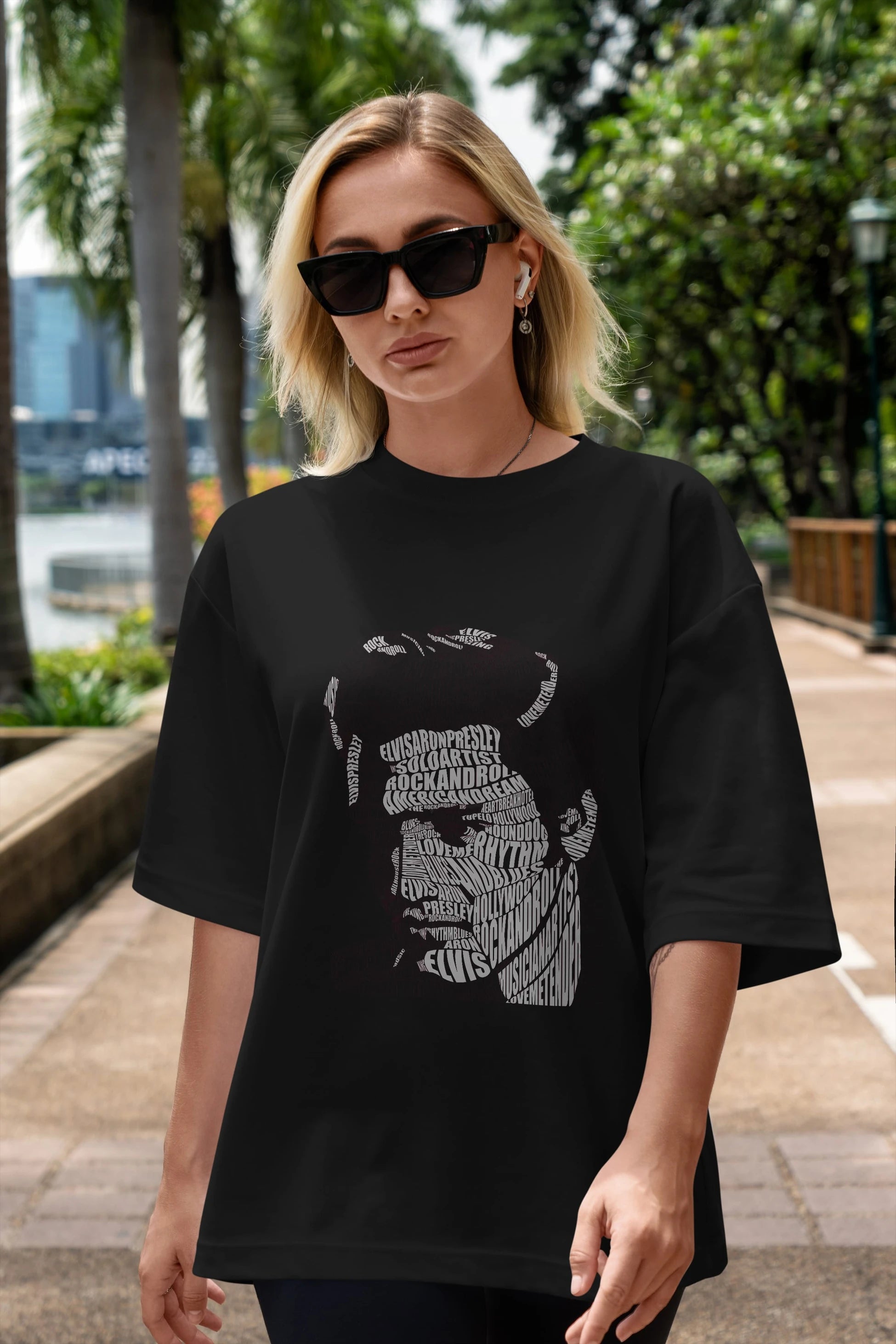 Elvis Presley Calligram Ön Baskılı Oversize t-shirt %100 pamuk Erkek Kadın Unisex