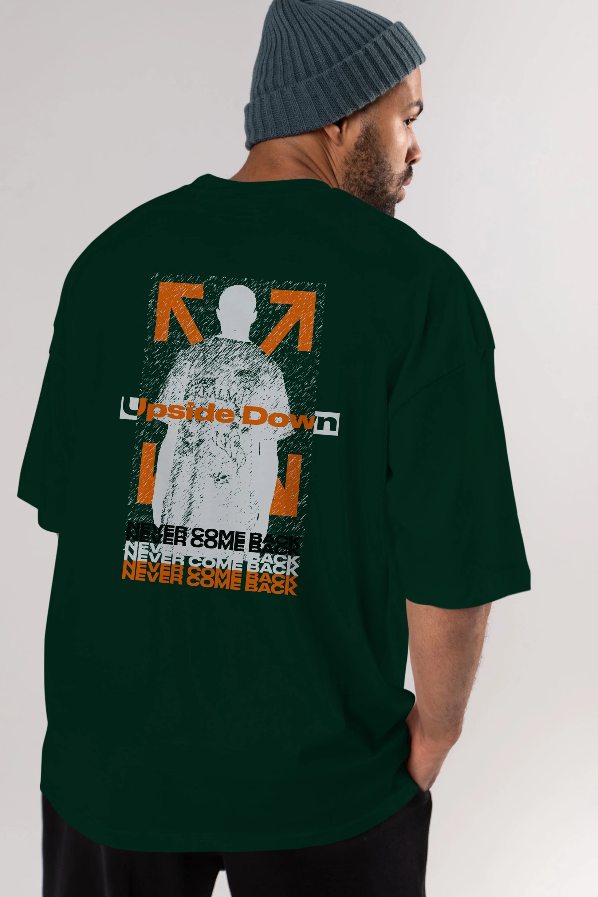 Upside Down Arka Baskılı Oversize t-shirt Erkek Kadın Unisex