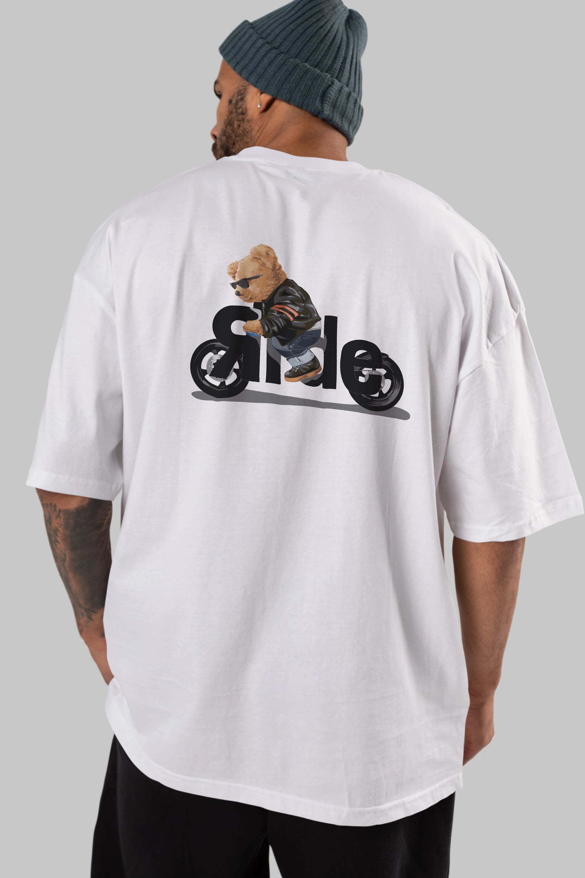 Teddy Bear Ride Arka Baskılı Oversize t-shirt Erkek Kadın Unisex %100 Pamuk