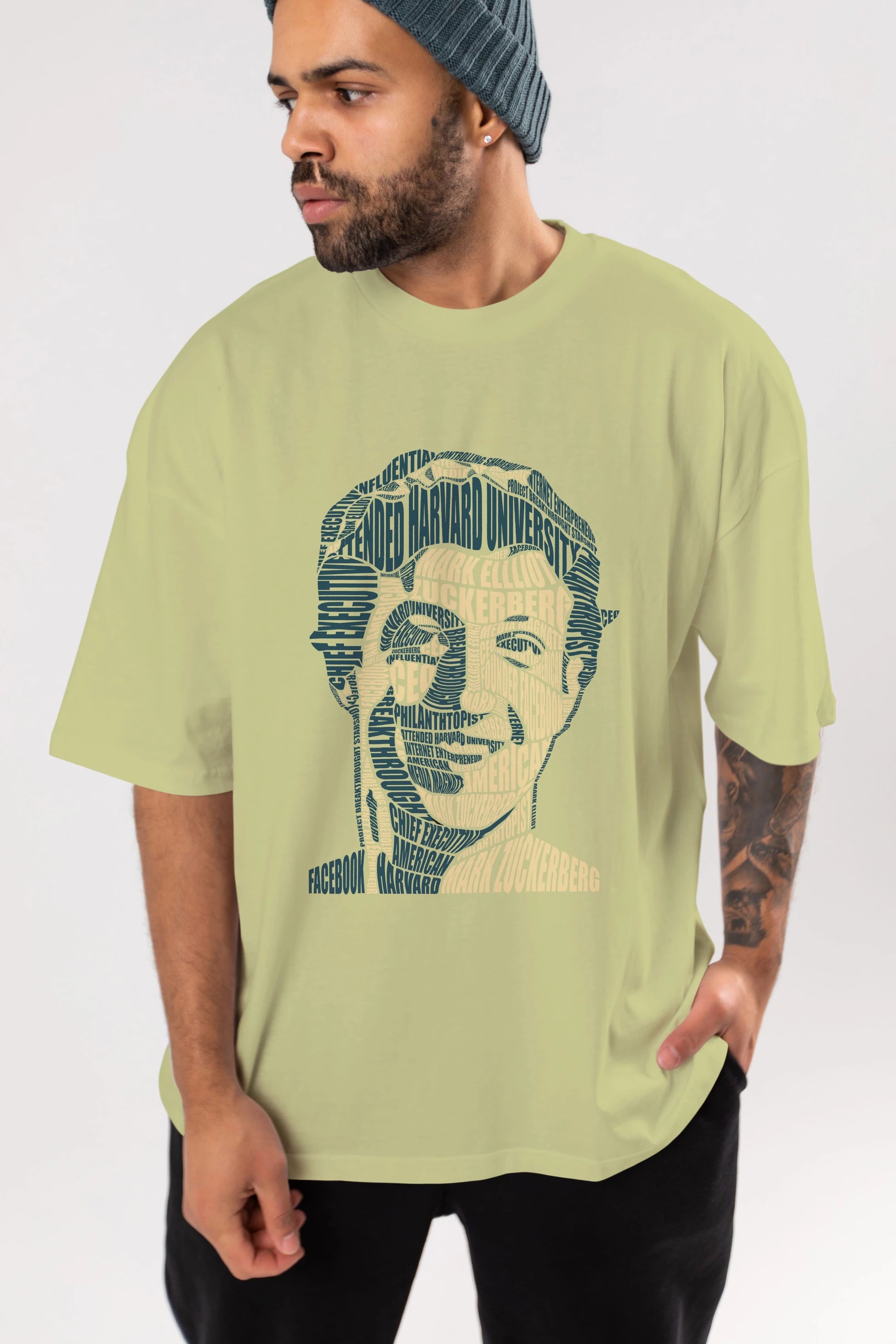 Mark Zuckerberg Calligram Ön Baskılı Oversize t-shirt %100 pamuk Erkek Kadın Unisex