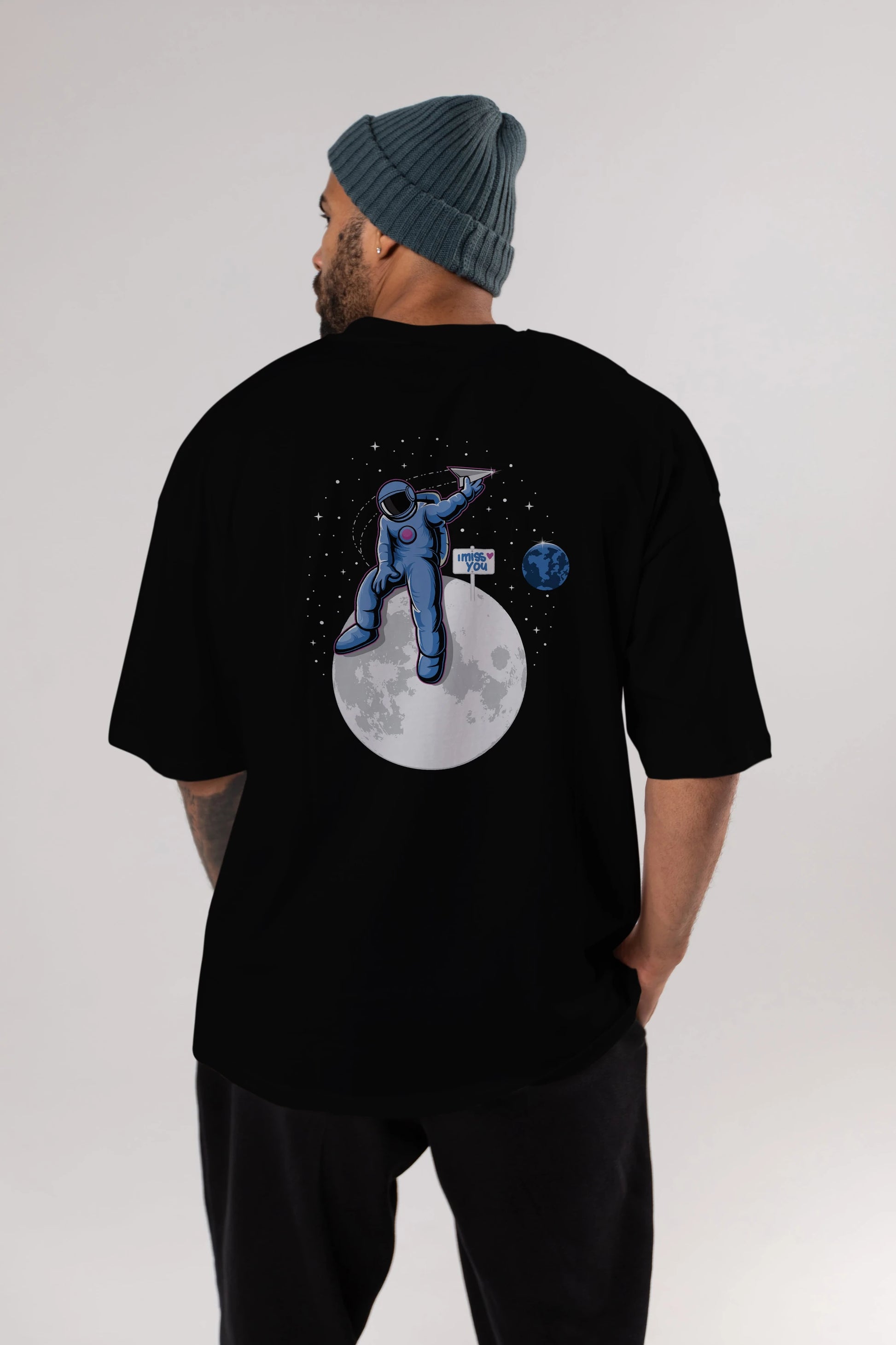 Astro Missing Earth Arka Baskılı Oversize t-shirt Erkek Kadın Unisex
