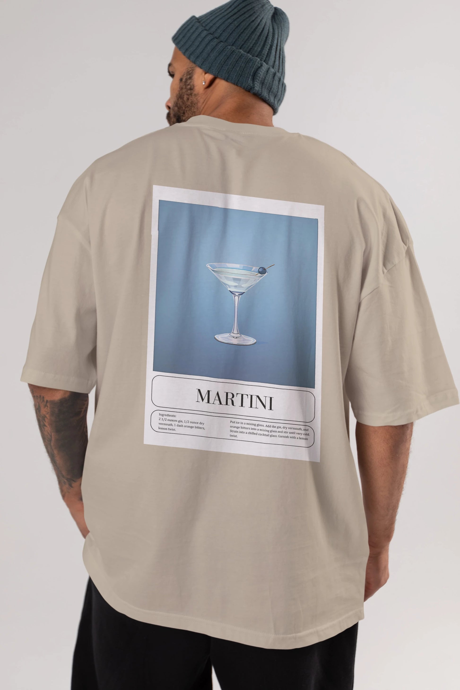 Martini Arka Baskılı Oversize t-shirt Erkek Kadın Unisex %100 Pamuk Bisiklet Yaka tişort