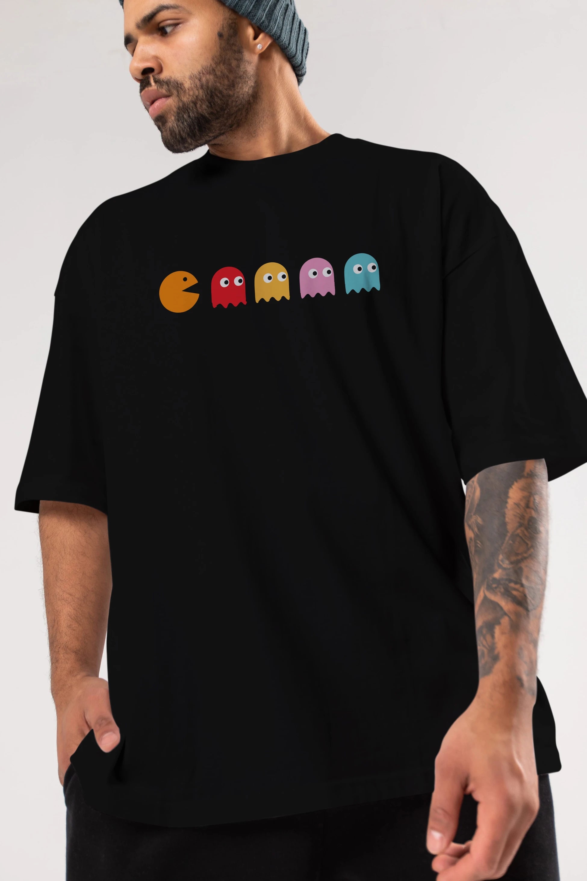 Pac-Man game Ön Baskılı Oversize t-shirt %100 pamuk Erkek Kadın Unisex