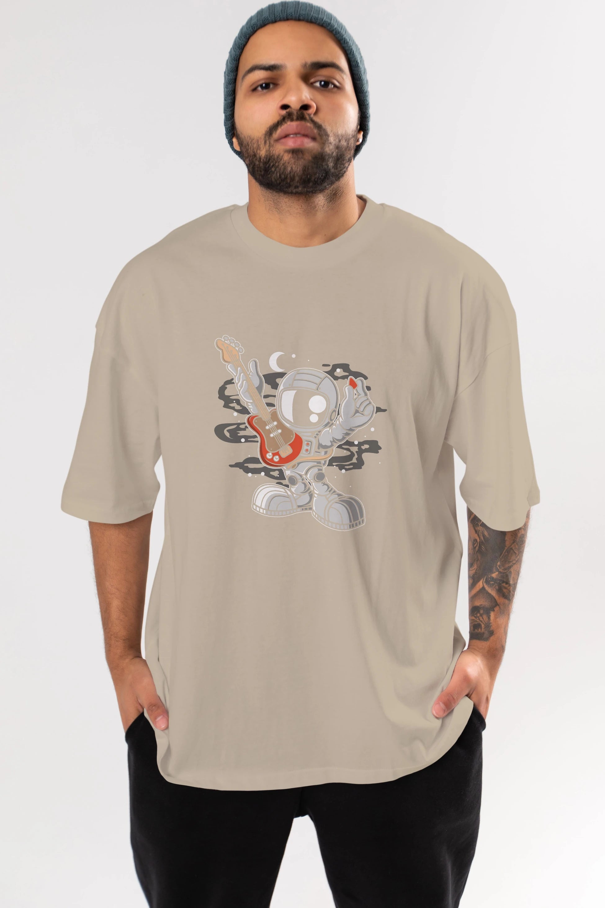 Astronaut Guitar Ön Baskılı Oversize t-shirt Erkek Kadın Unisex