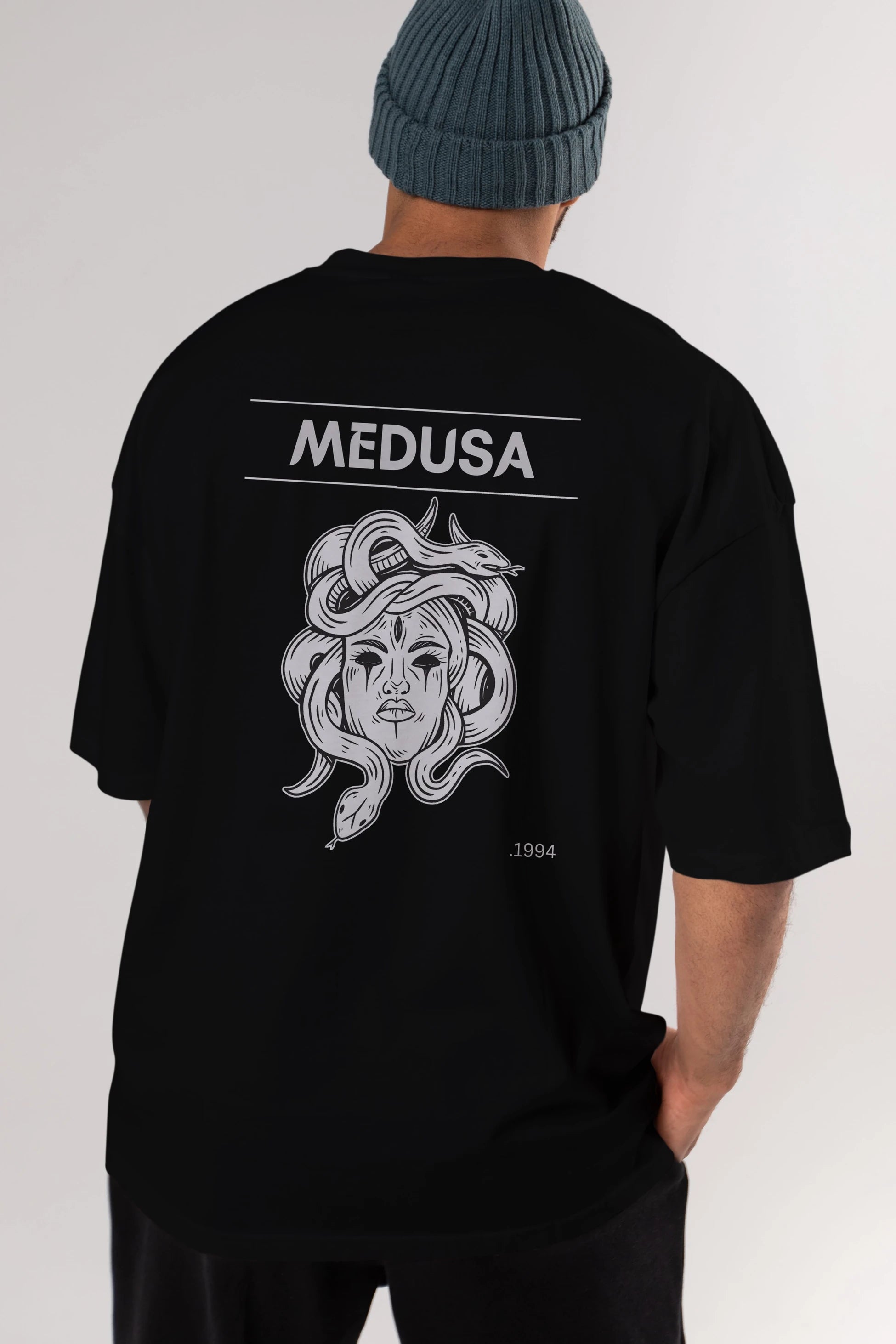 Medusa Arka Baskılı Oversize t-shirt Erkek Kadın Unisex