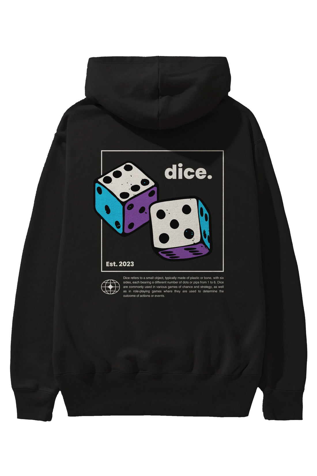 Dice Yazılı Arka Baskılı Oversize Hoodie Kapüşonlu Sweatshirt Erkek Kadın Unisex