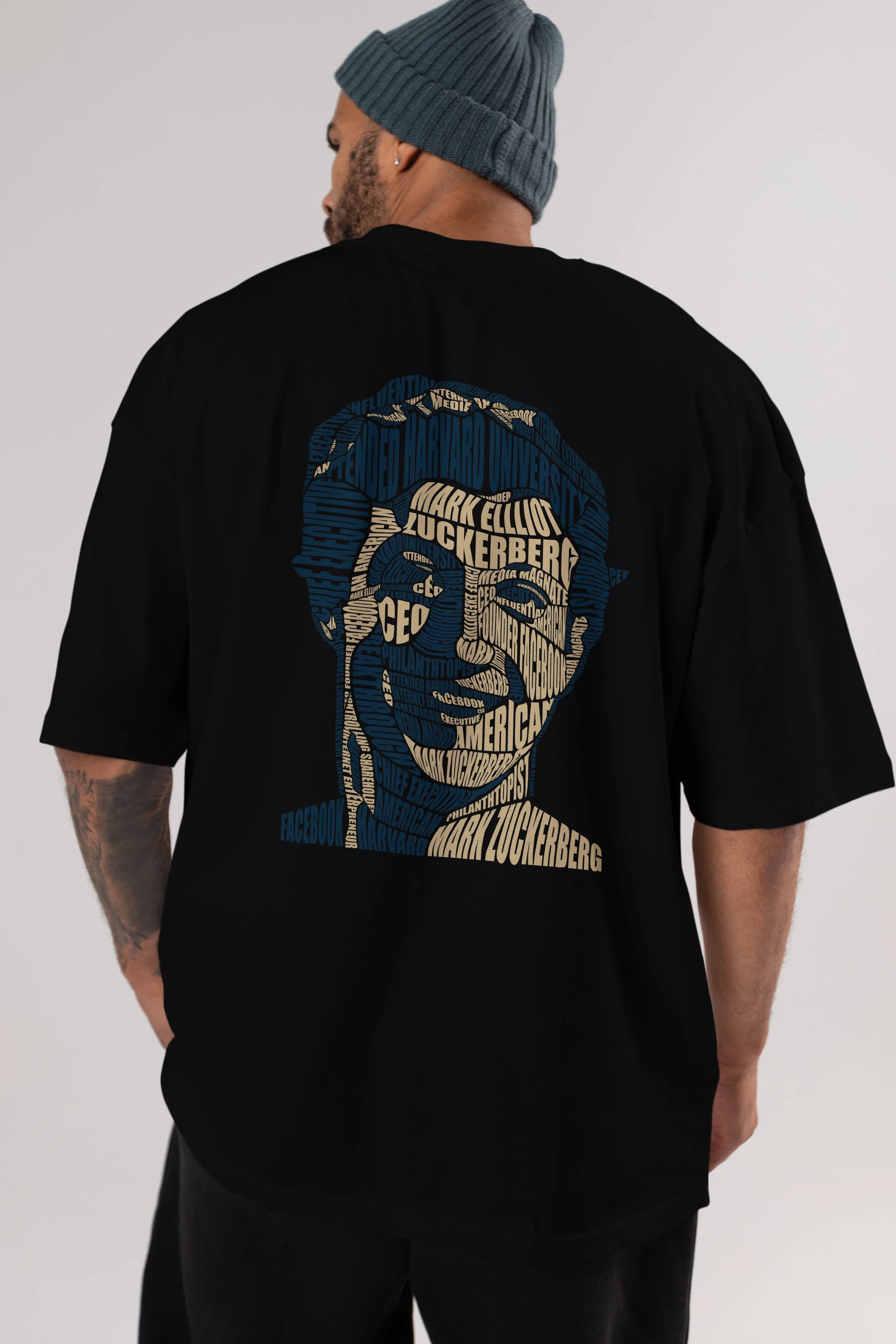 Mark Zuckerberg Calligram Arka Baskılı Oversize t-shirt %100 pamuk Erkek Kadın Unisex