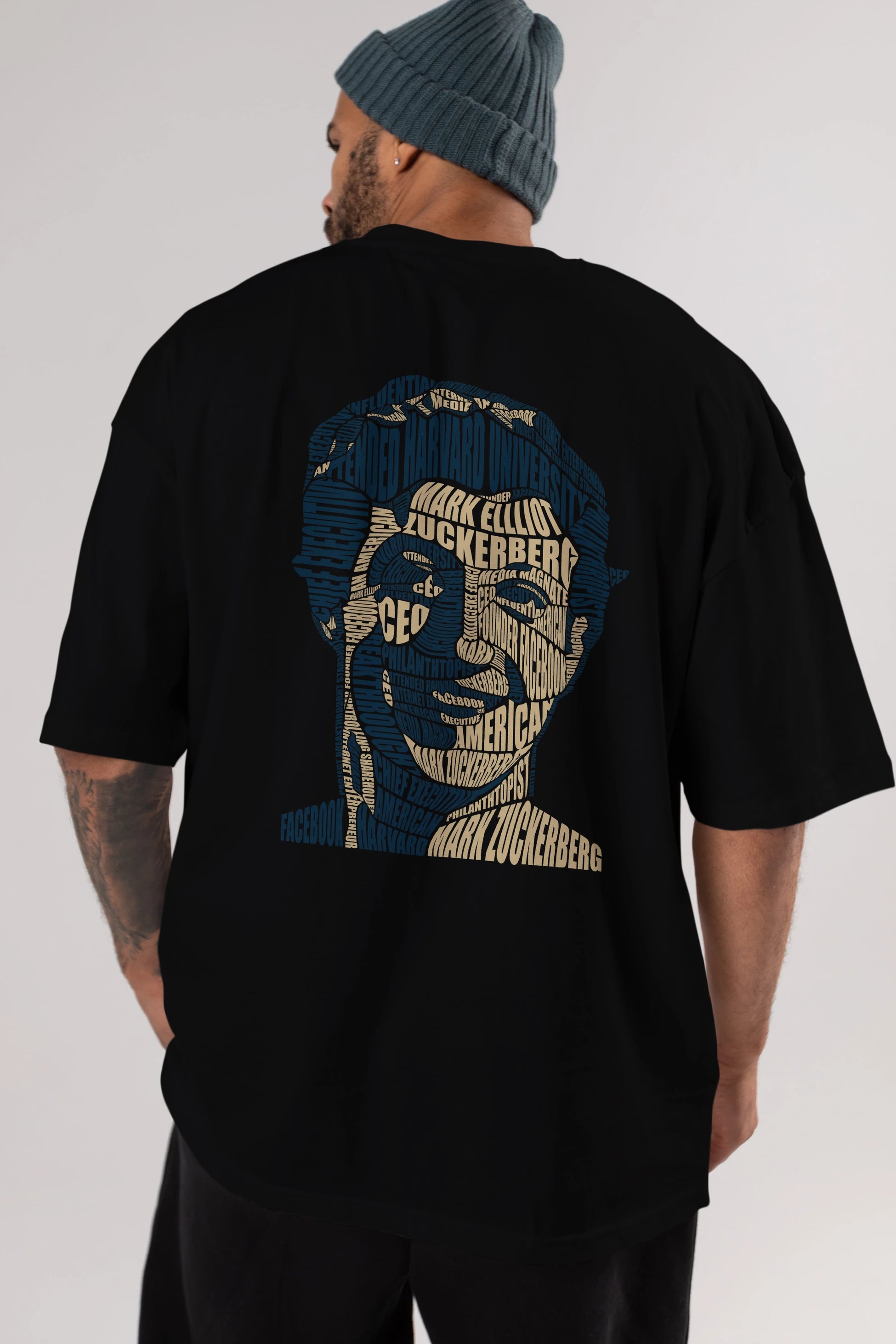 Mark Zuckerberg Calligram Arka Baskılı Oversize t-shirt %100 pamuk Erkek Kadın Unisex