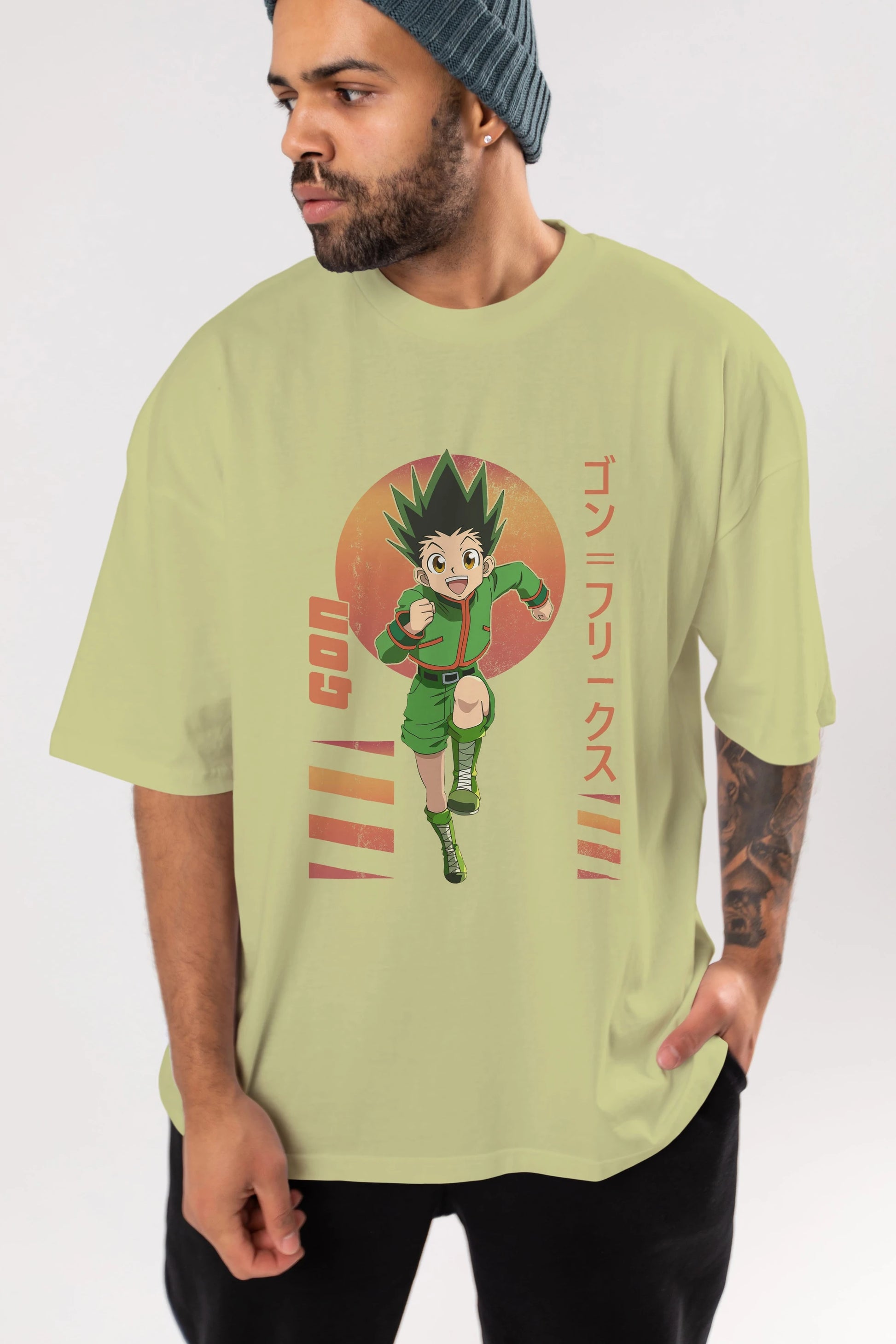 Gon Freecss HUNTER X HUNTER 2 Anime Ön Baskılı Oversize t-shirt %100 pamuk Erkek Kadın Unisex