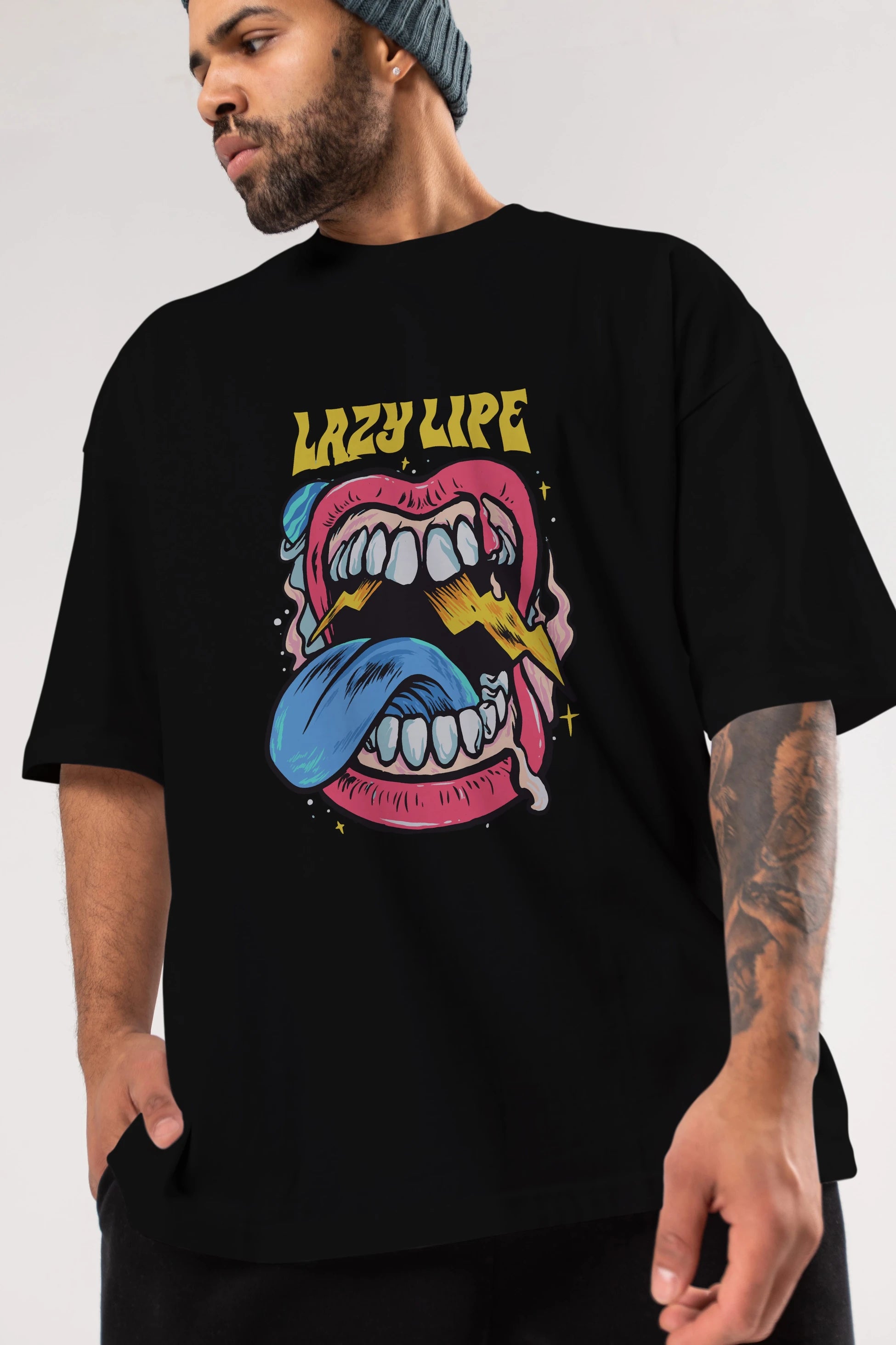 Lazy Lipe Ön Baskılı Oversize t-shirt Erkek Kadın Unisex