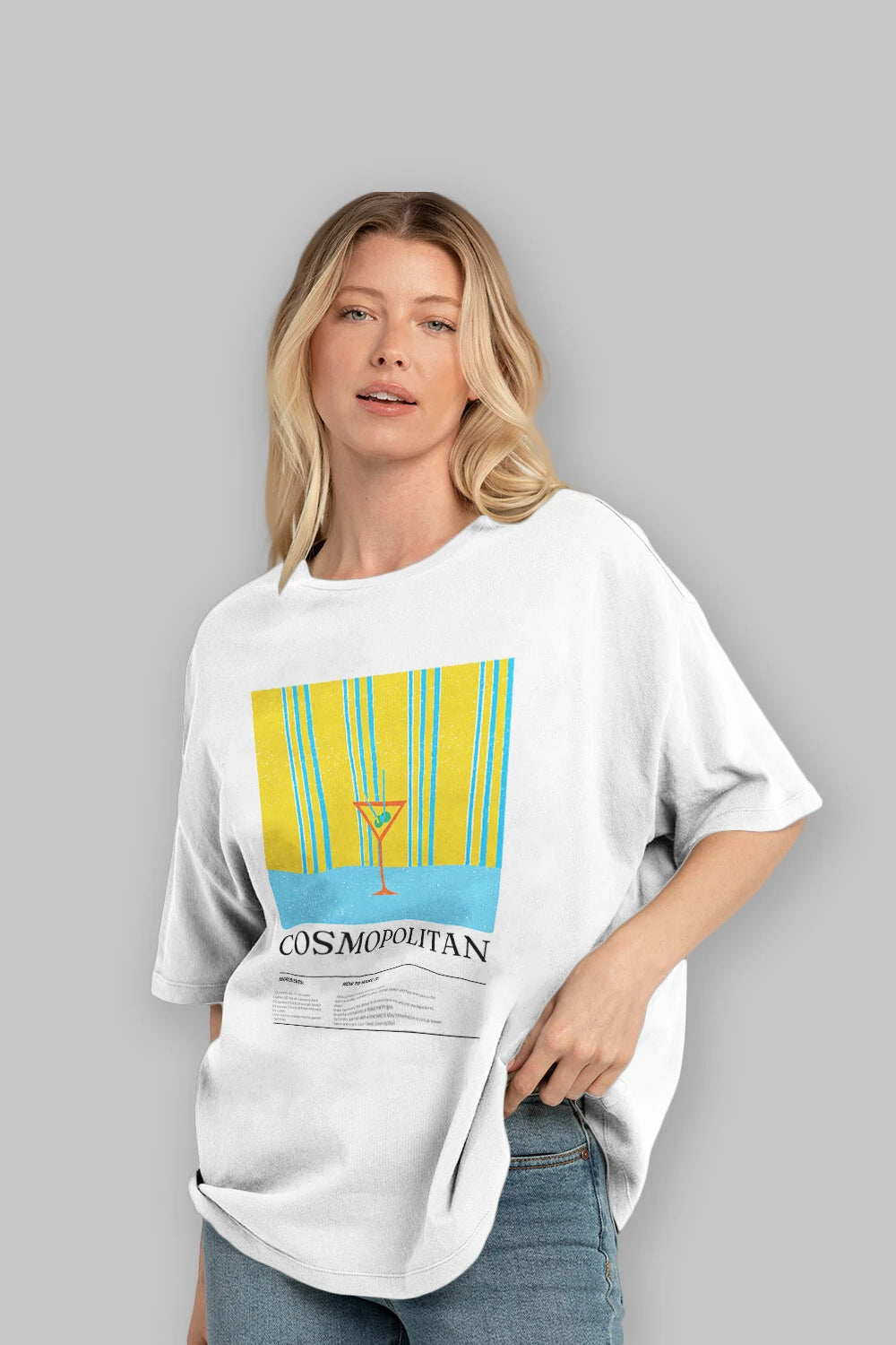 Cosmopolitan Kokteyl Ön Baskılı Oversize t-shirt Erkek Kadın %100 Pamuk Bisiklet Yaka tişort