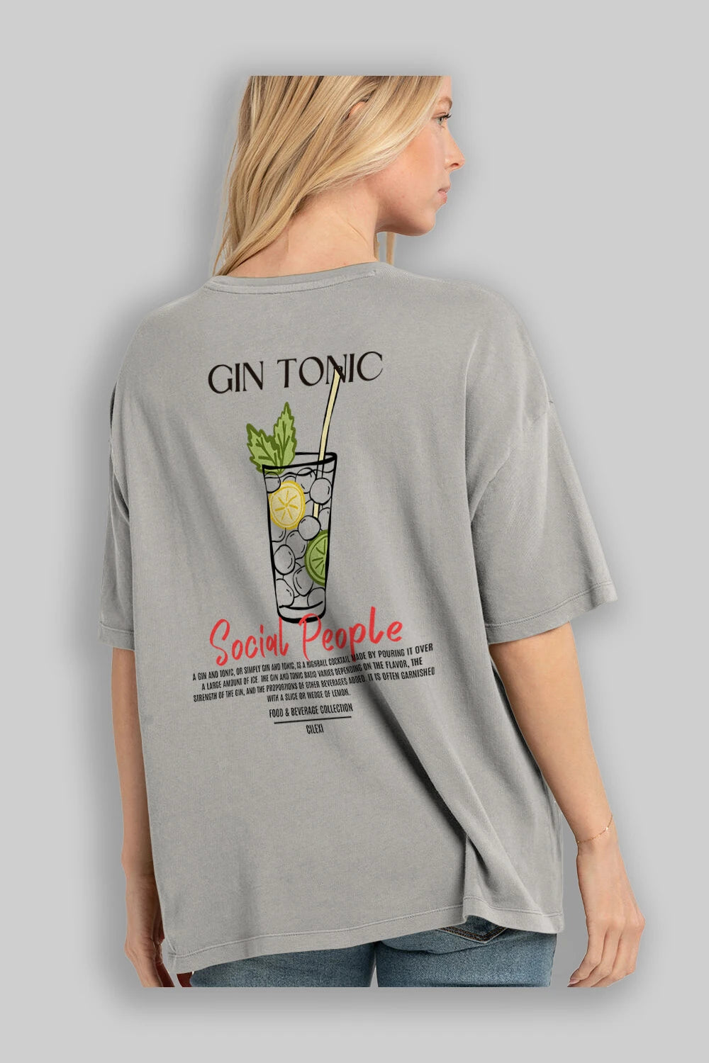 Gın Tonıc Kokteyl Serisi Baskılı Oversize t-shirt Erkek Kadın Unisex %100 Pamuk Bisiklet Yaka tişort