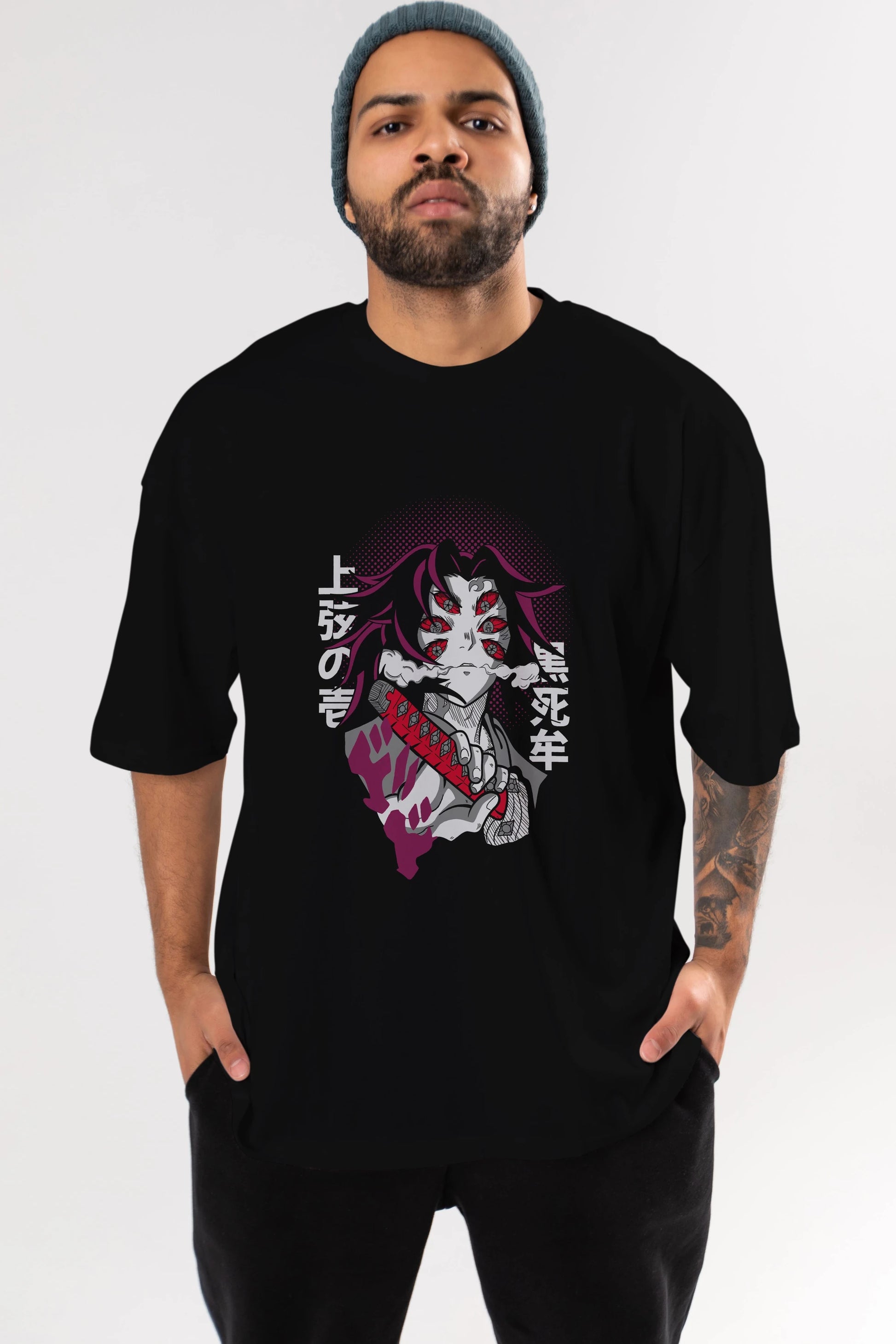 Kokushibo Anime Ön Baskılı Oversize t-shirt %100 pamuk Erkek Kadın Unisex