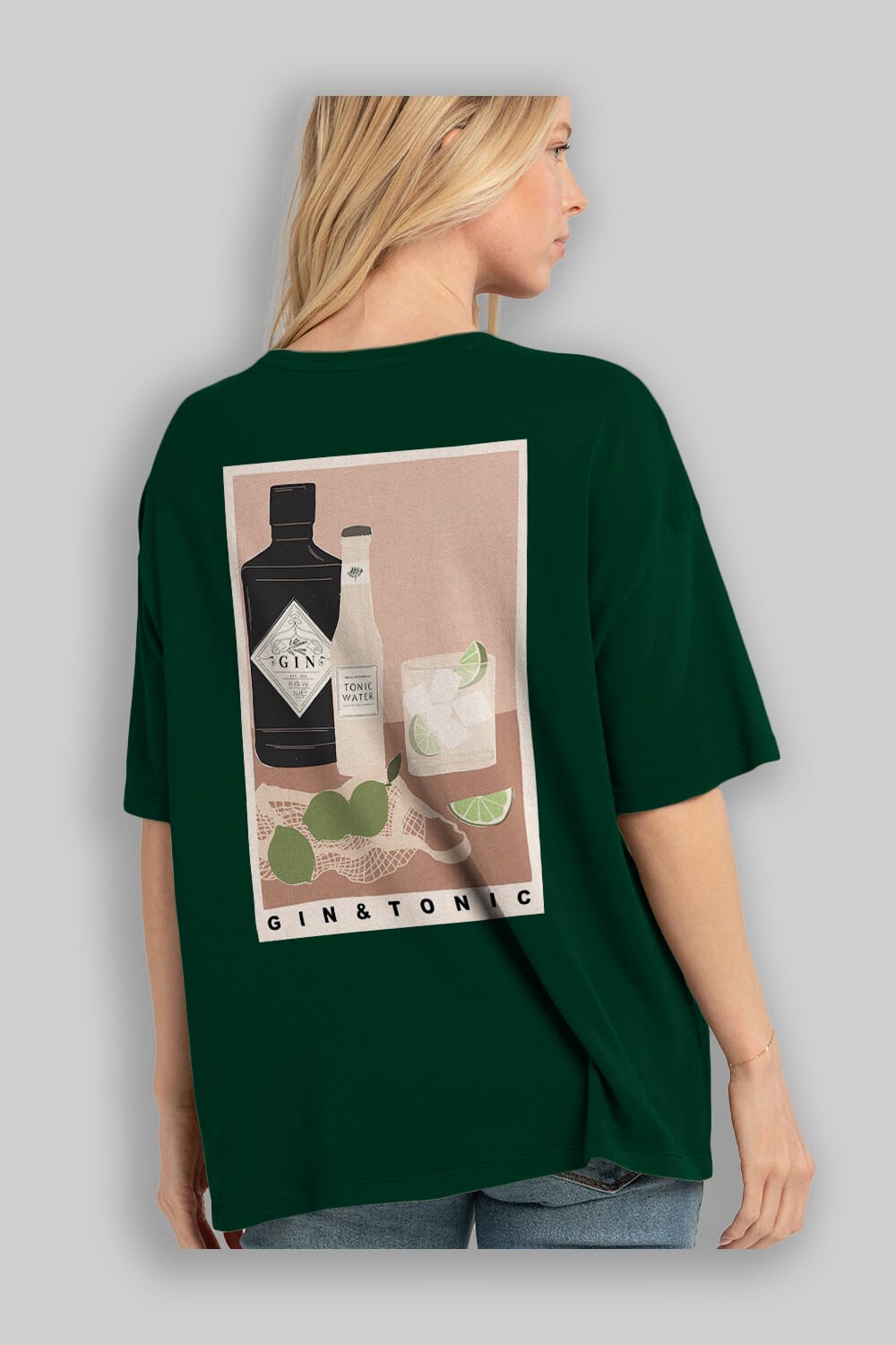 Gin Tonic Arka Baskılı Oversize t-shirt Erkek Kadın Unisex %100 Pamuk Bisiklet Yaka tişort