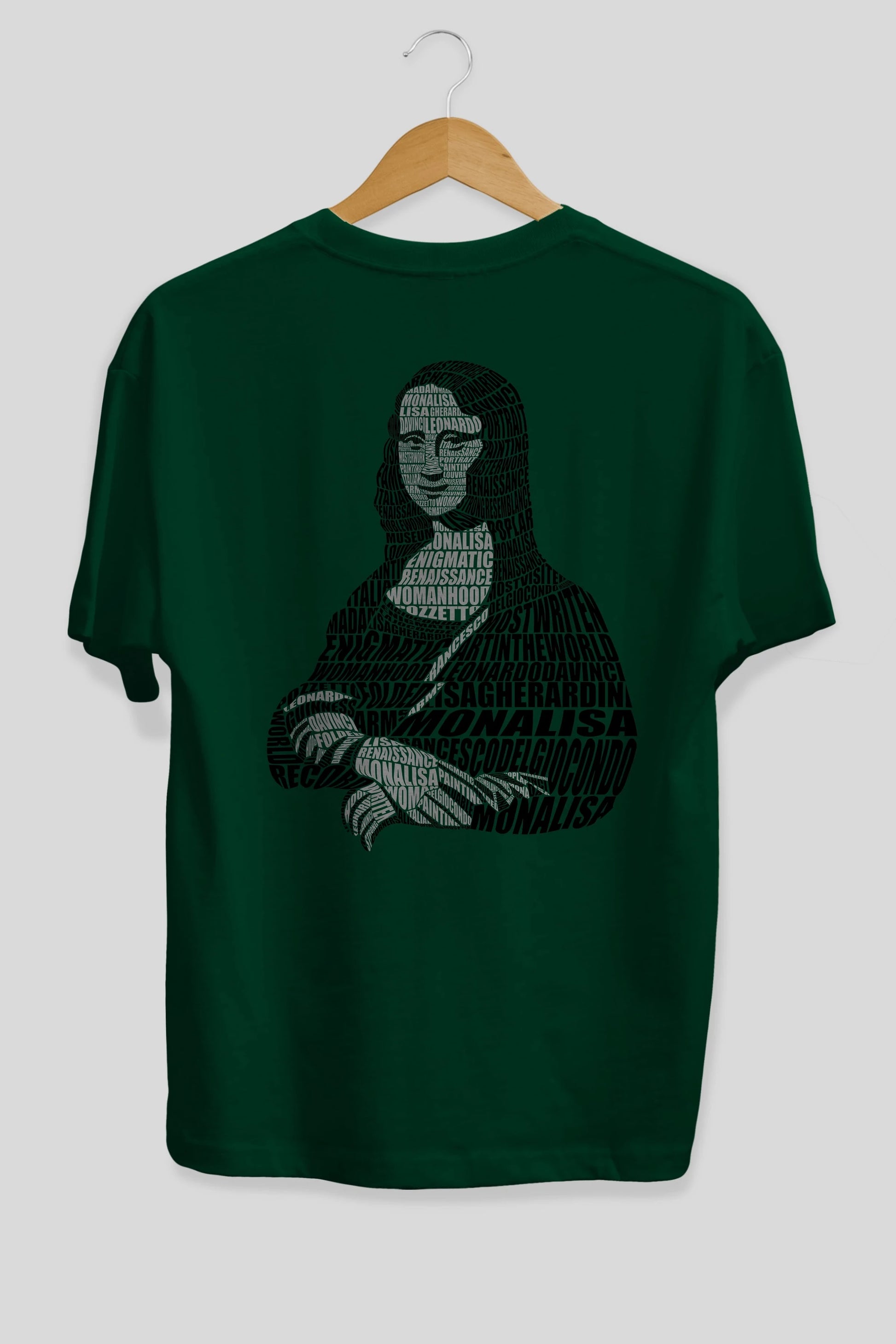 Mona Lisa Calligram Arka Baskılı Oversize t-shirt %100 pamuk Erkek Kadın Unisex