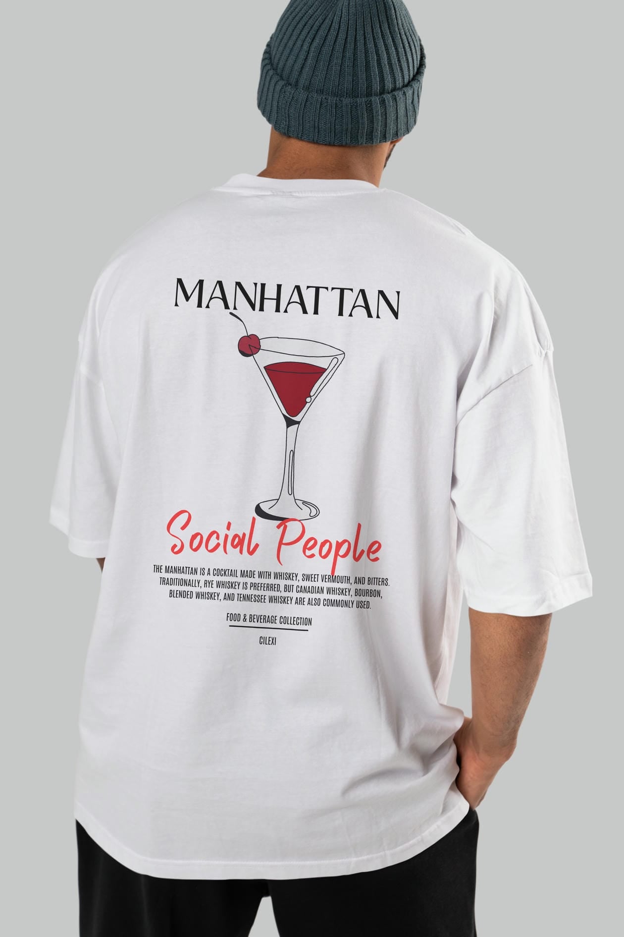 Manhattan Kokteyl Serisi Baskılı Oversize t-shirt Erkek Kadın Unisex %100 Pamuk Bisiklet Yaka tişort