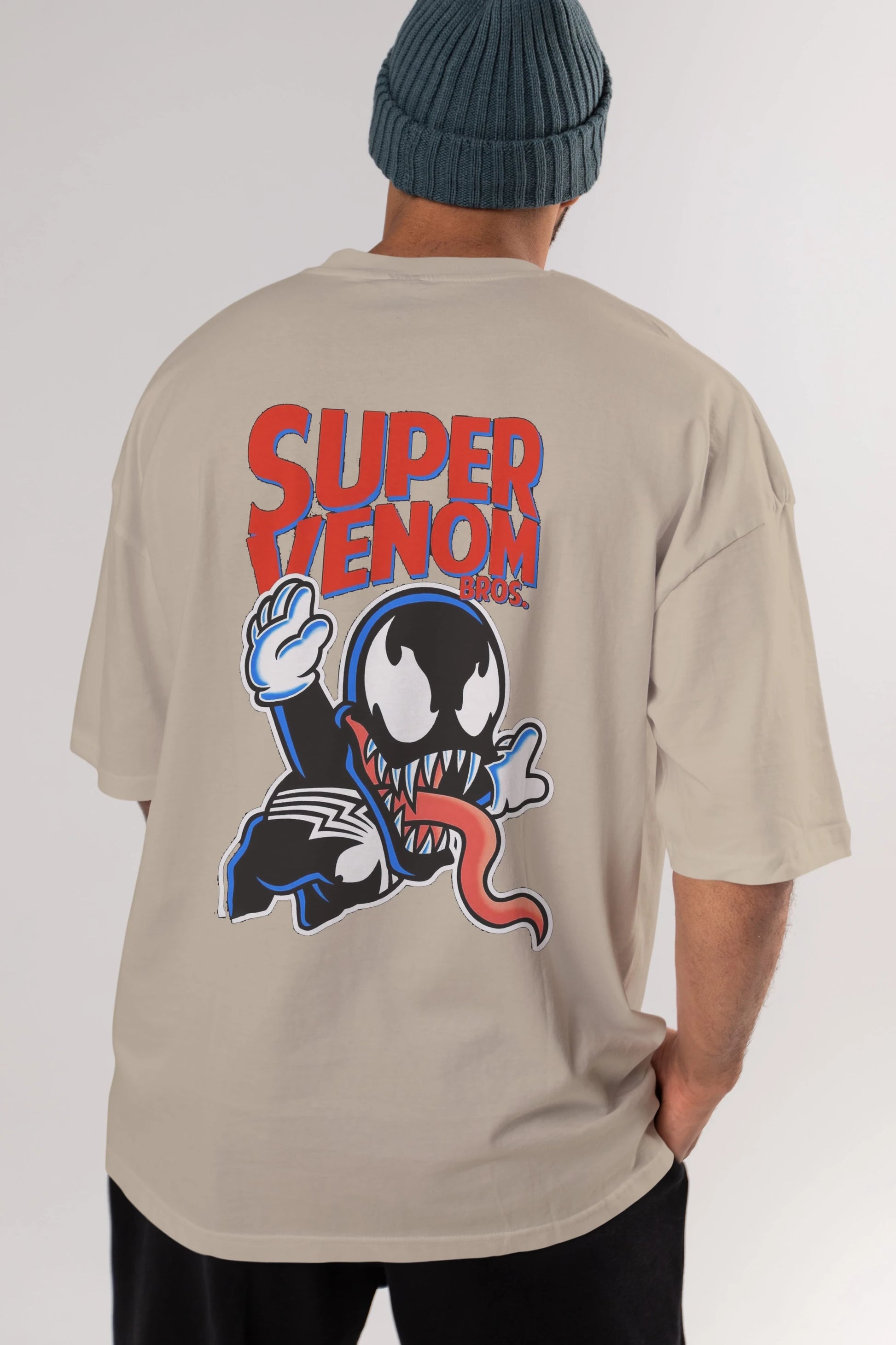 Super Venom Arka Baskılı Oversize t-shirt Erkek Kadın Unisex %100 Pamuk Bisiklet Yaka tişort