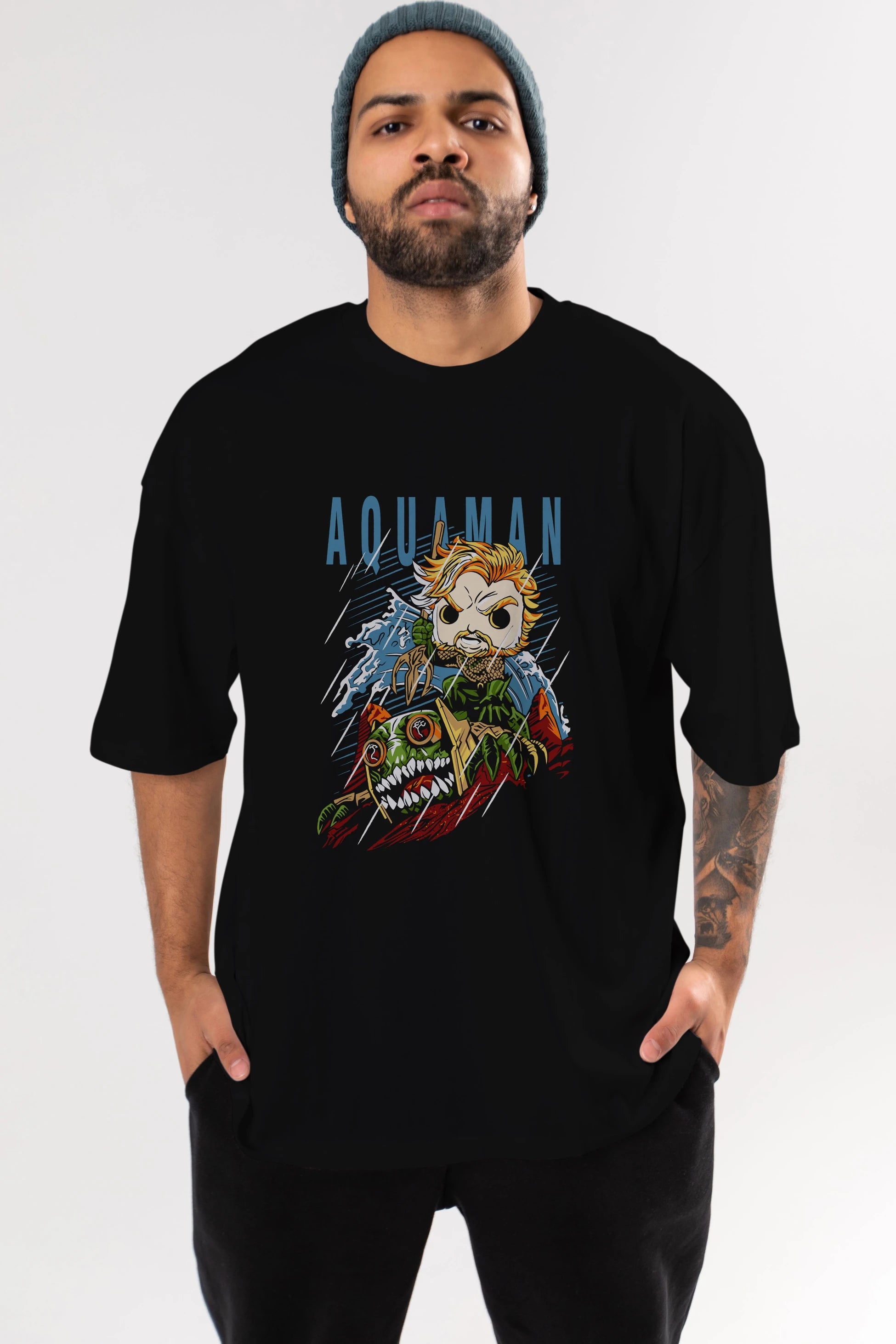 Aquaman Ön Baskılı Oversize t-shirt Erkek Kadın Unisex %100 Pamuk Bisiklet Yaka tişort
