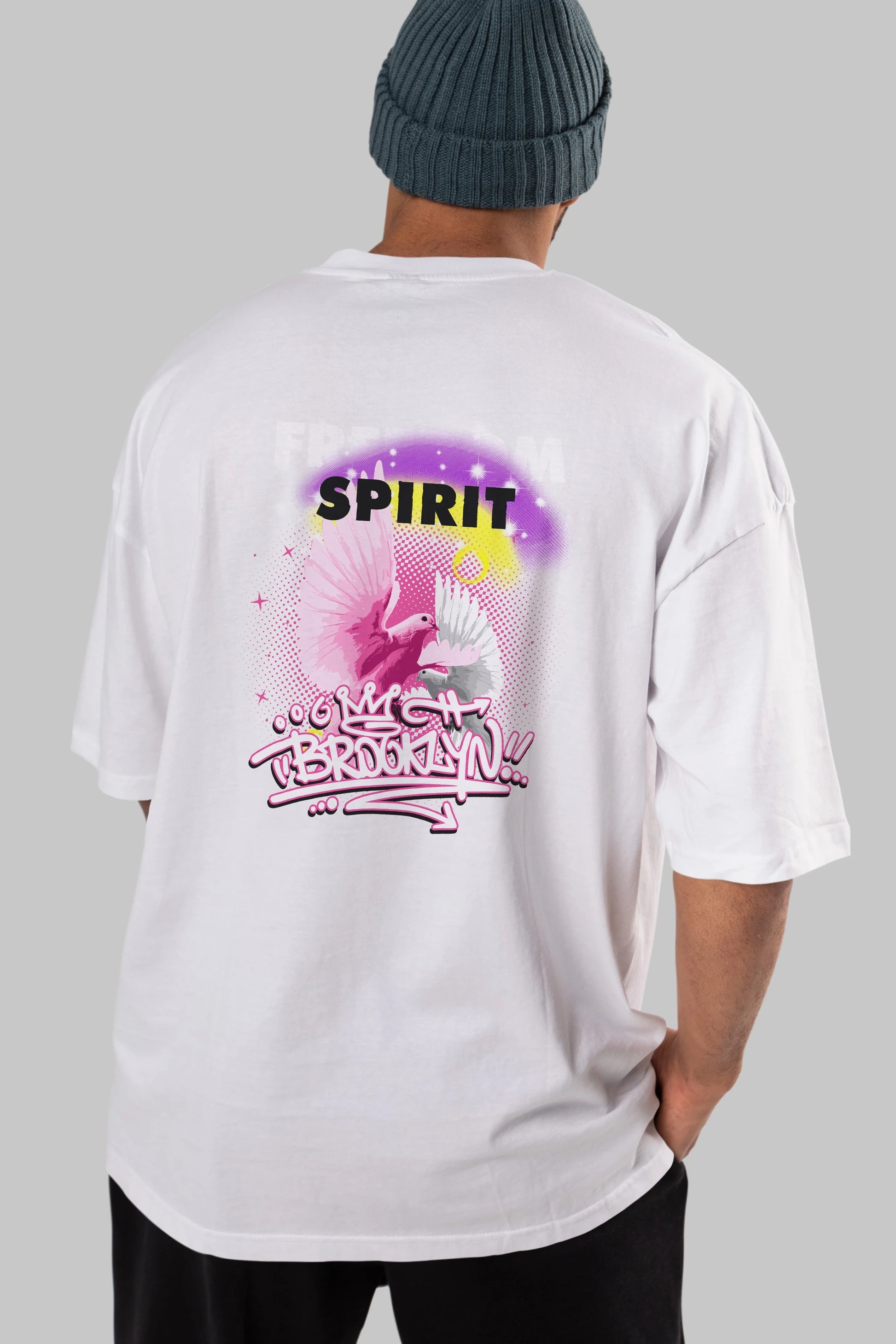 Freedom Spirit Brooklyn Arka Baskılı Oversize t-shirt Erkek Kadın Unisex