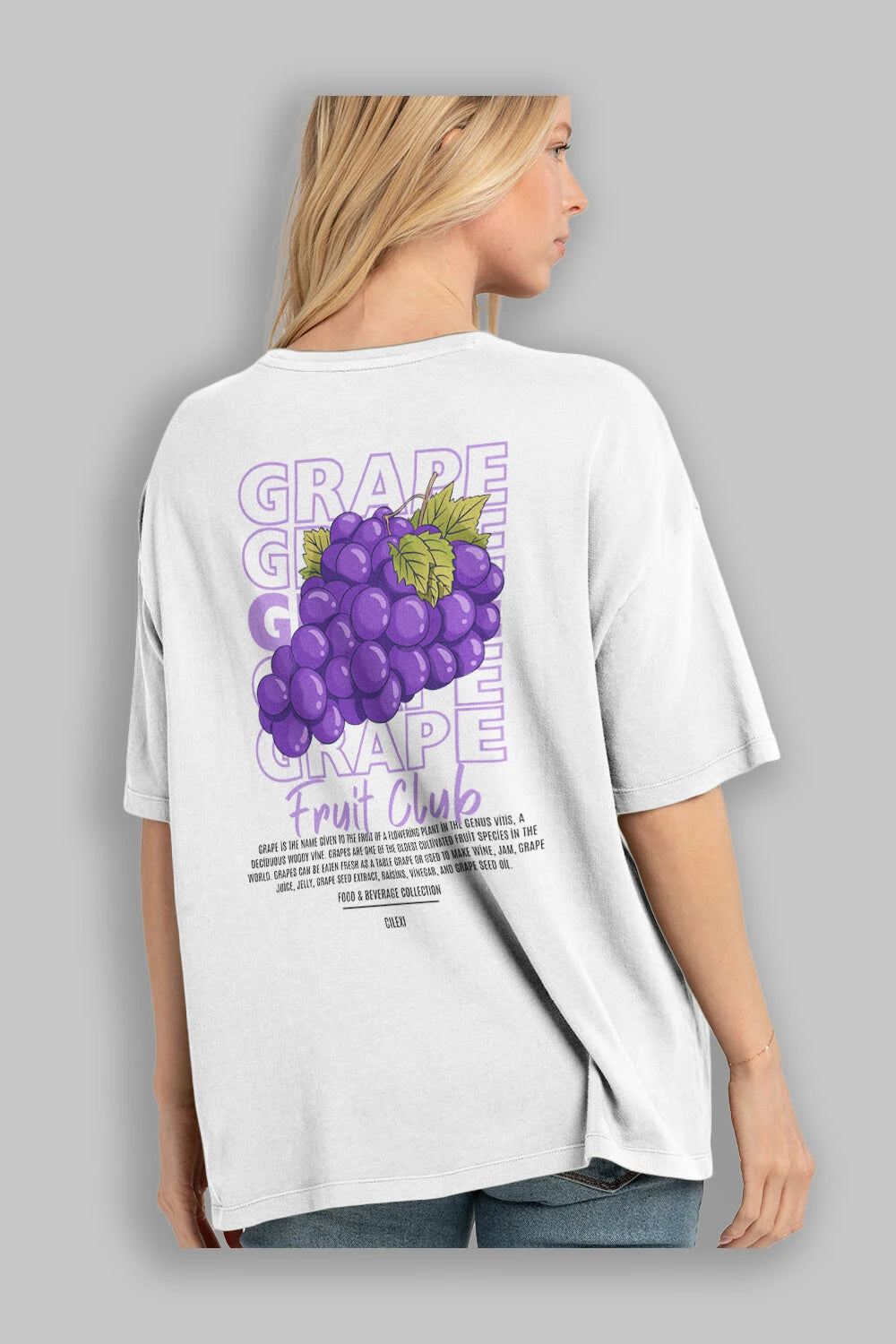 Grape Arka Baskılı Oversize t-shirt Erkek Kadın Pamuk Bisiklet Yaka tişort