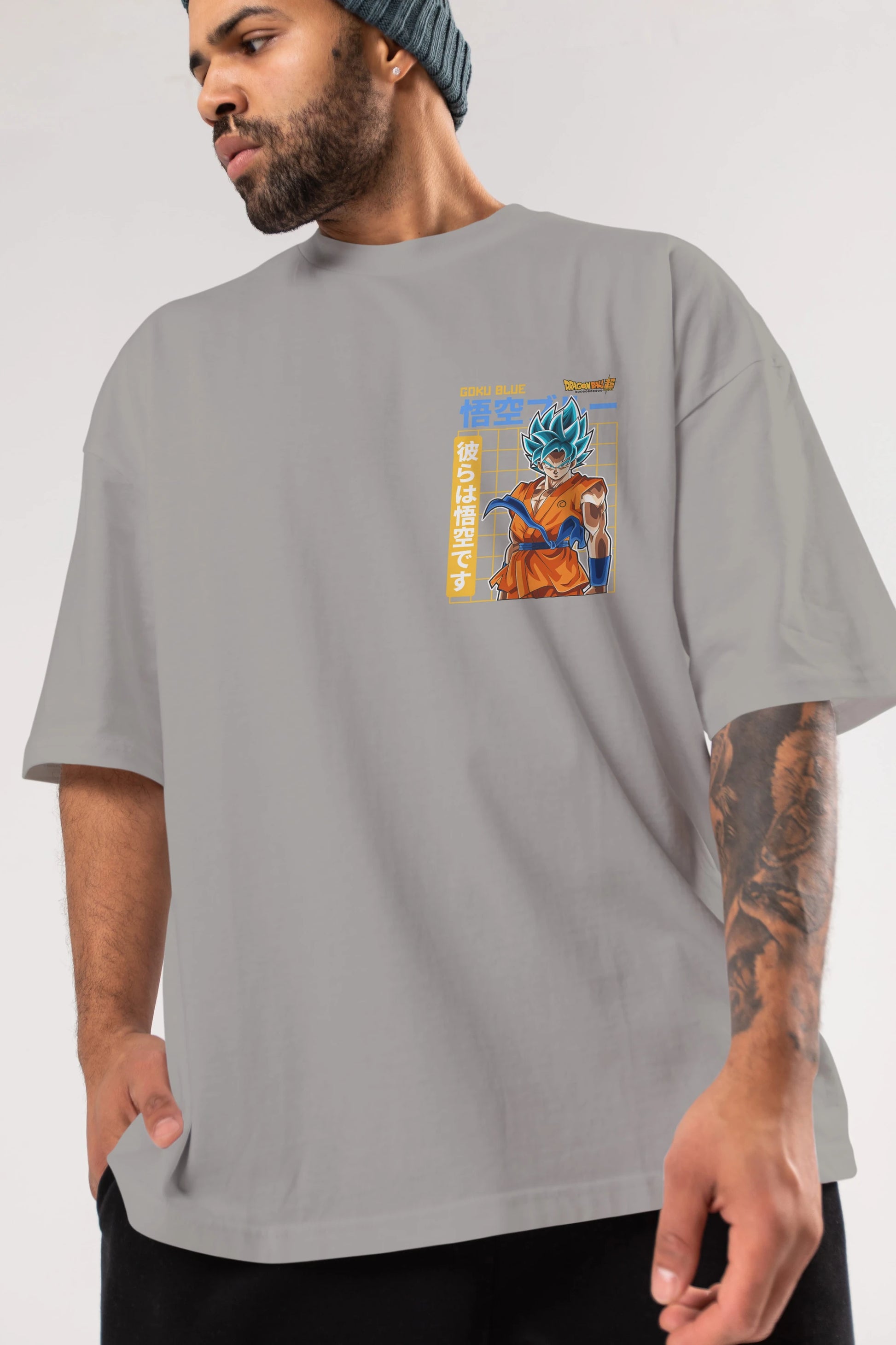 GOKU 1 Ön Sol Baskılı Oversize t-shirt Erkek Kadın Unisex %100 Pamuk Bisiklet Yaka tişort