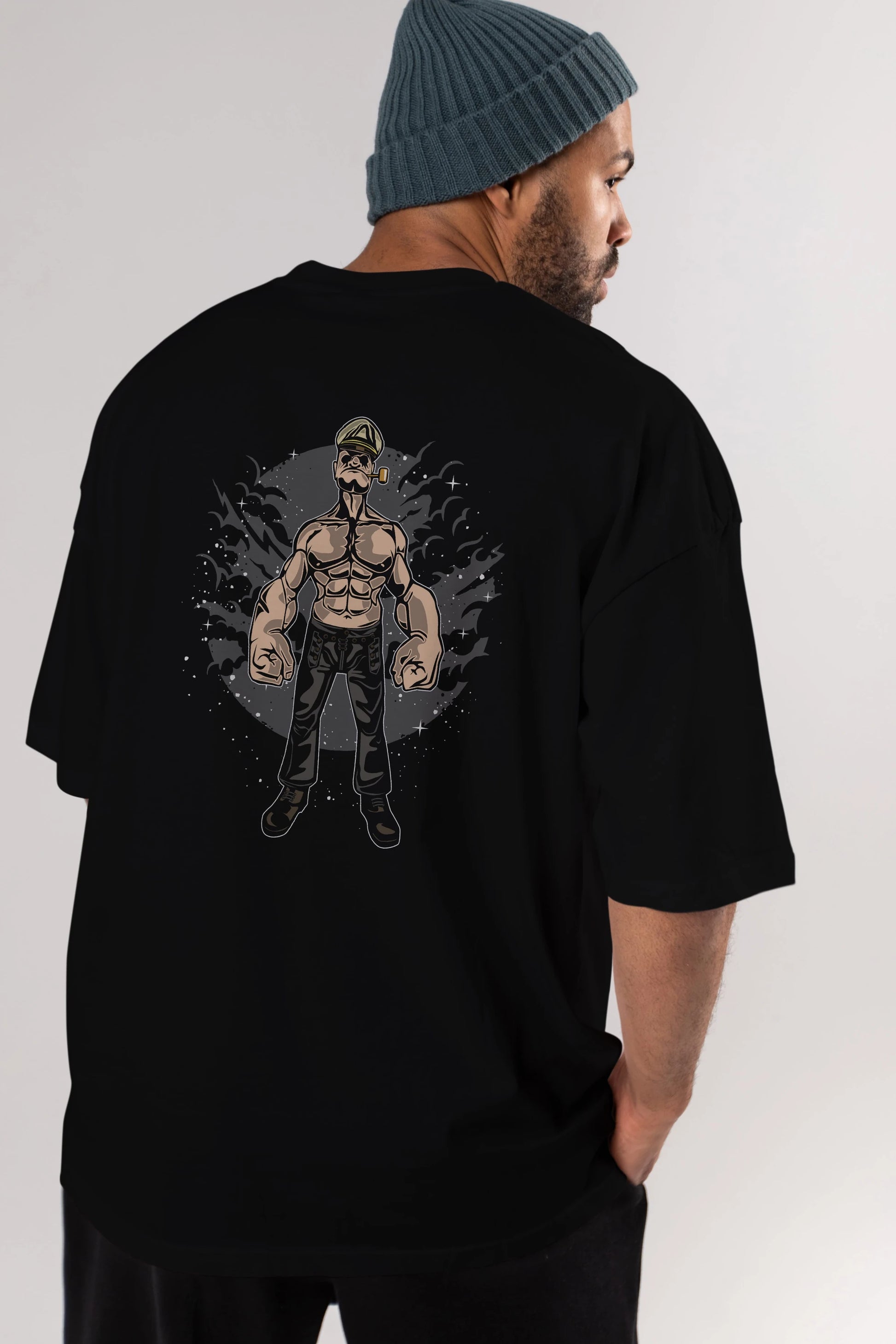 Popeye Arka Baskılı Oversize t-shirt Erkek Kadın Unisex %100 Pamuk