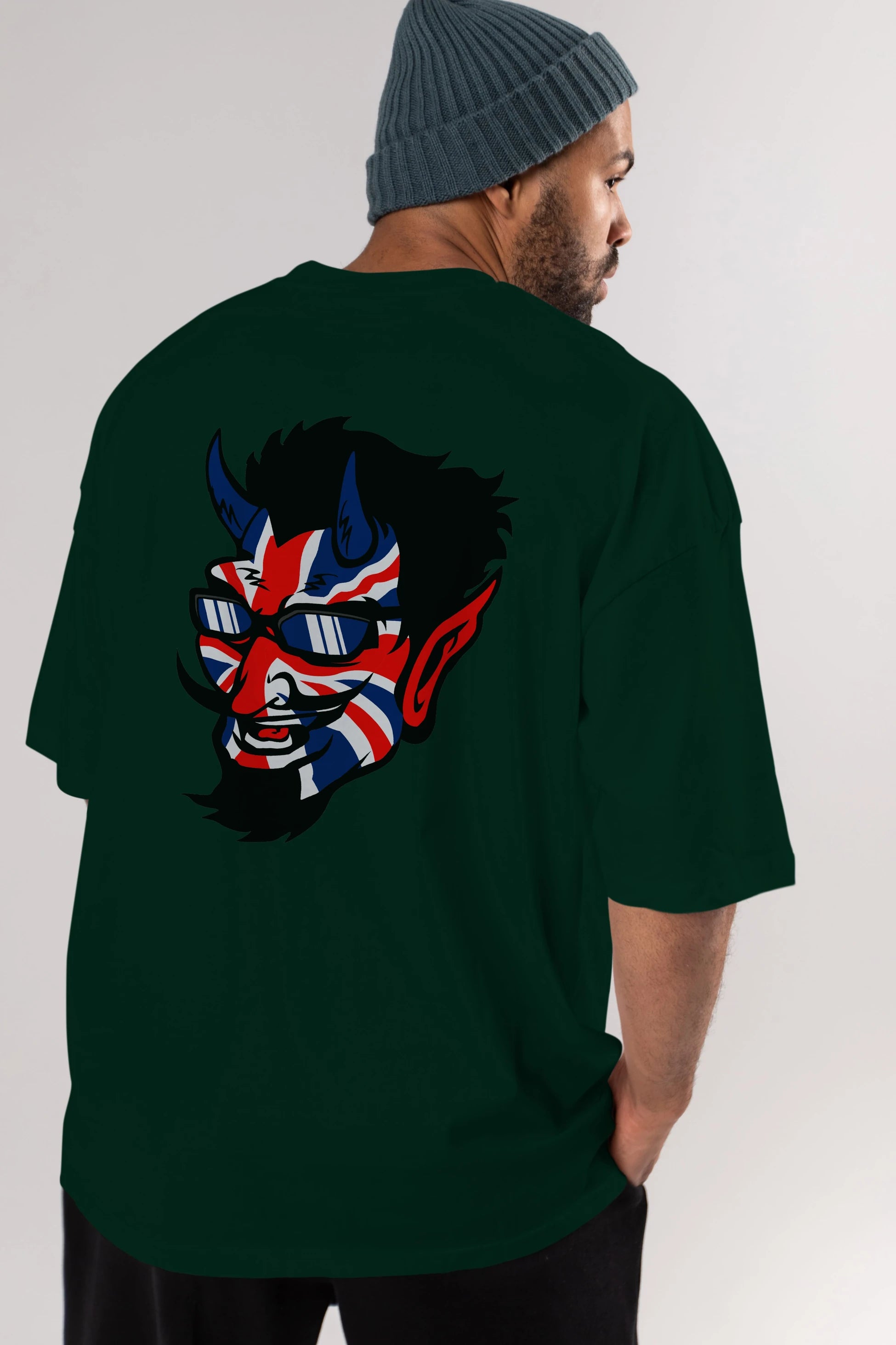 UK Devil Arka Baskılı Oversize t-shirt Erkek Kadın Unisex %100 Pamuk tişort