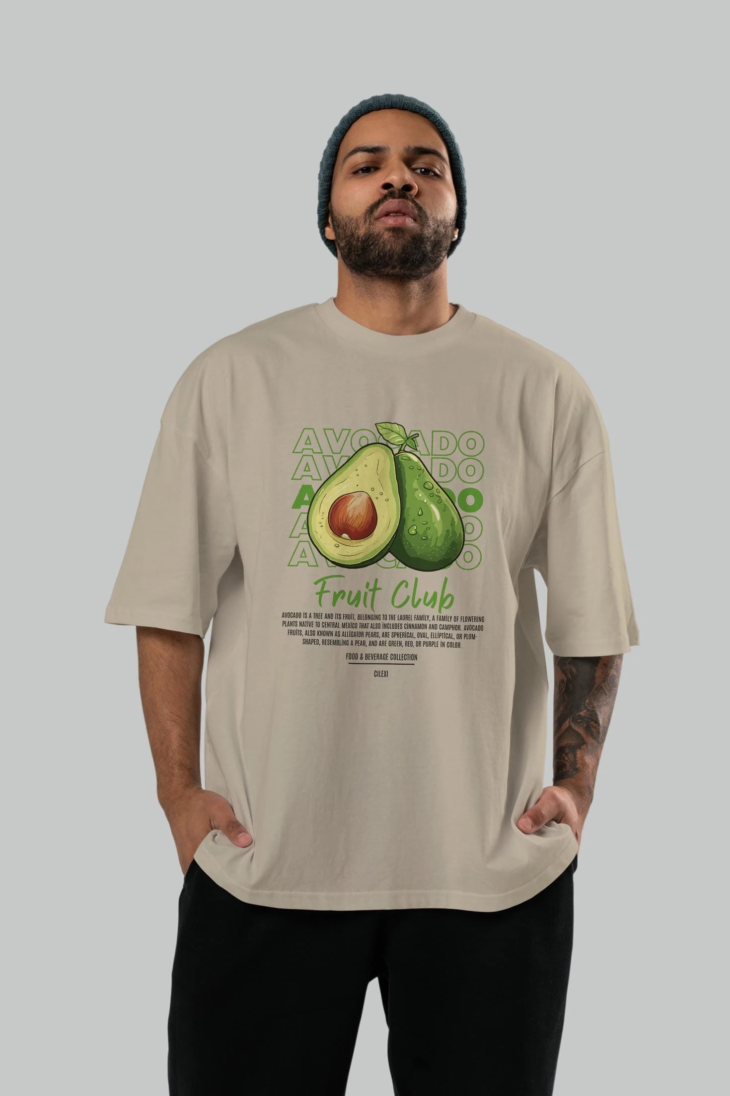 Avocado Ön Baskılı Oversize t-shirt Erkek Kadın Pamuk Bisiklet Yaka tişort