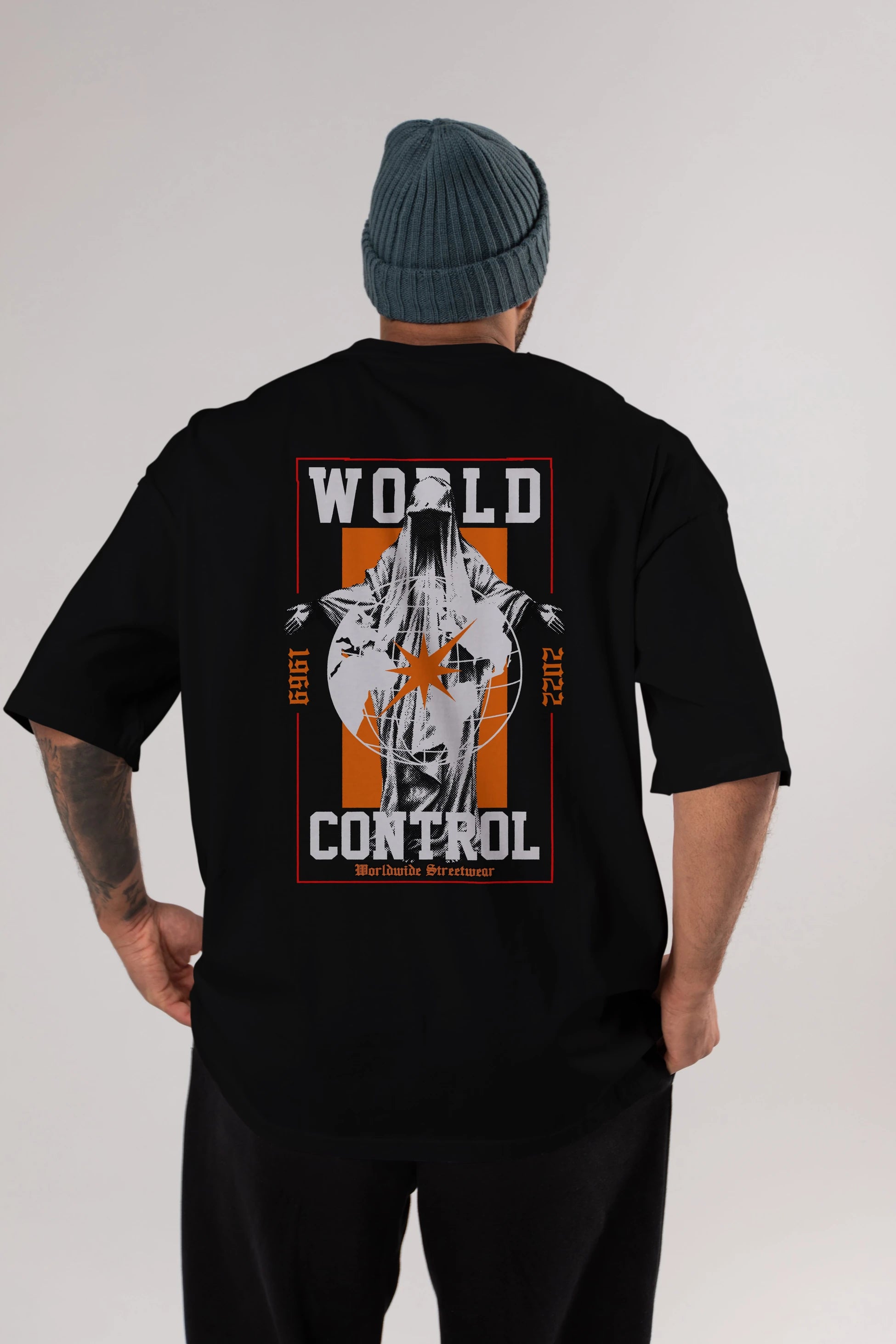 World Control Arka Baskılı Oversize t-shirt Erkek Kadın Unisex
