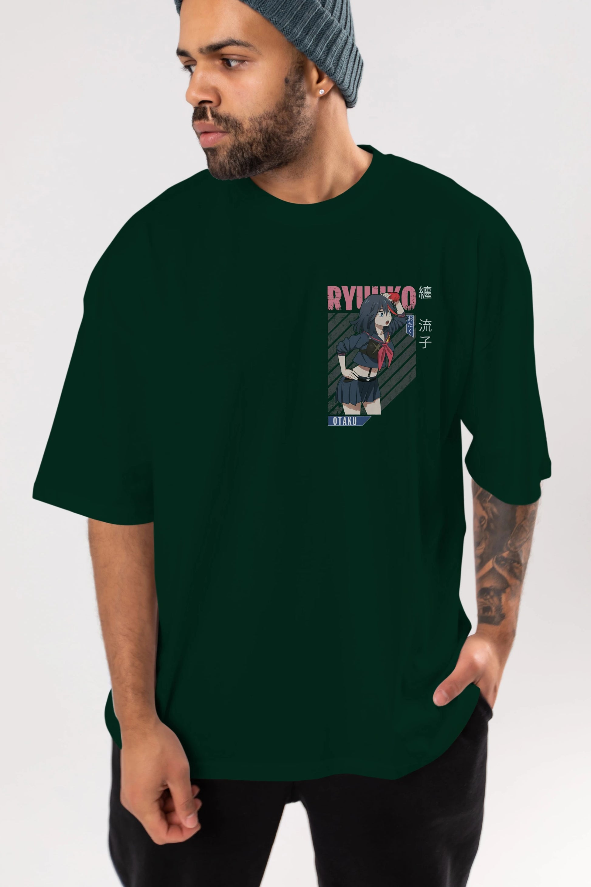 Ryuuko Matoi 6 Ön Sol Baskılı Oversize t-shirt Erkek Kadın Unisex %100 Pamuk Bisiklet Yaka tişort