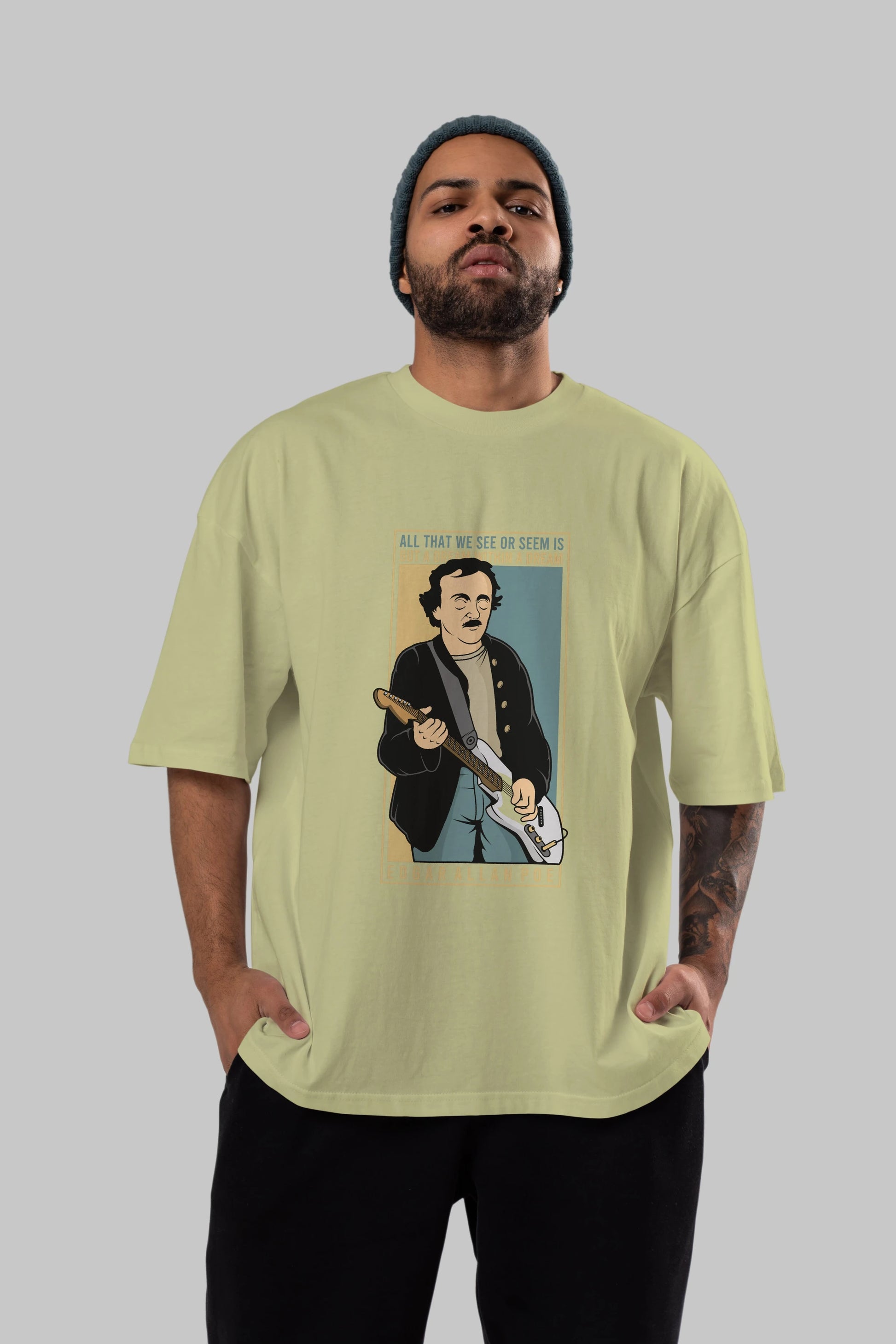 Edgar Alan Cobain Ön Baskılı Oversize t-shirt Erkek Kadın Unisex %100 Pamuk tişort