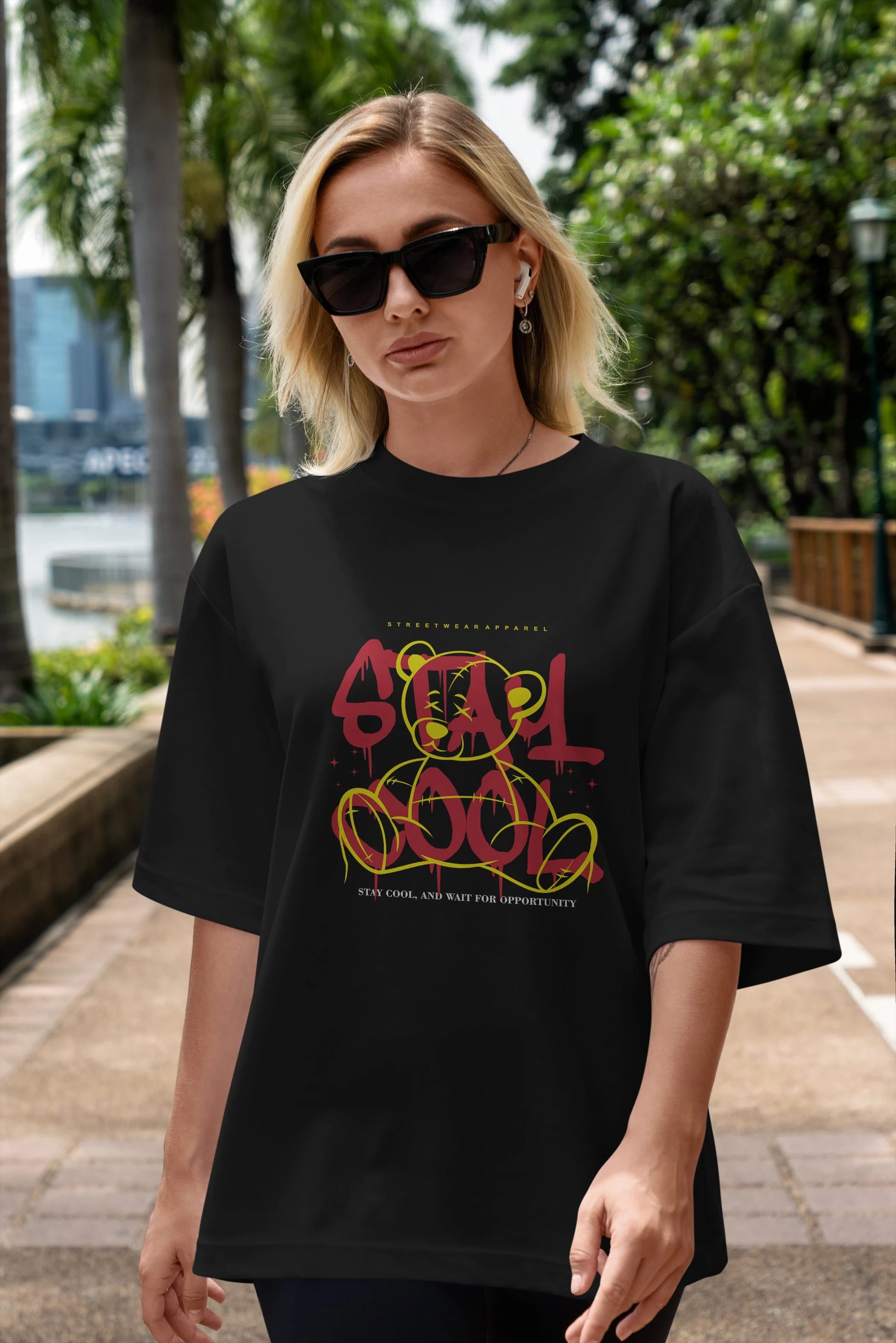Teddy Bear Stay Cool 2 Ön Baskılı Oversize t-shirt Erkek Kadın Unisex
