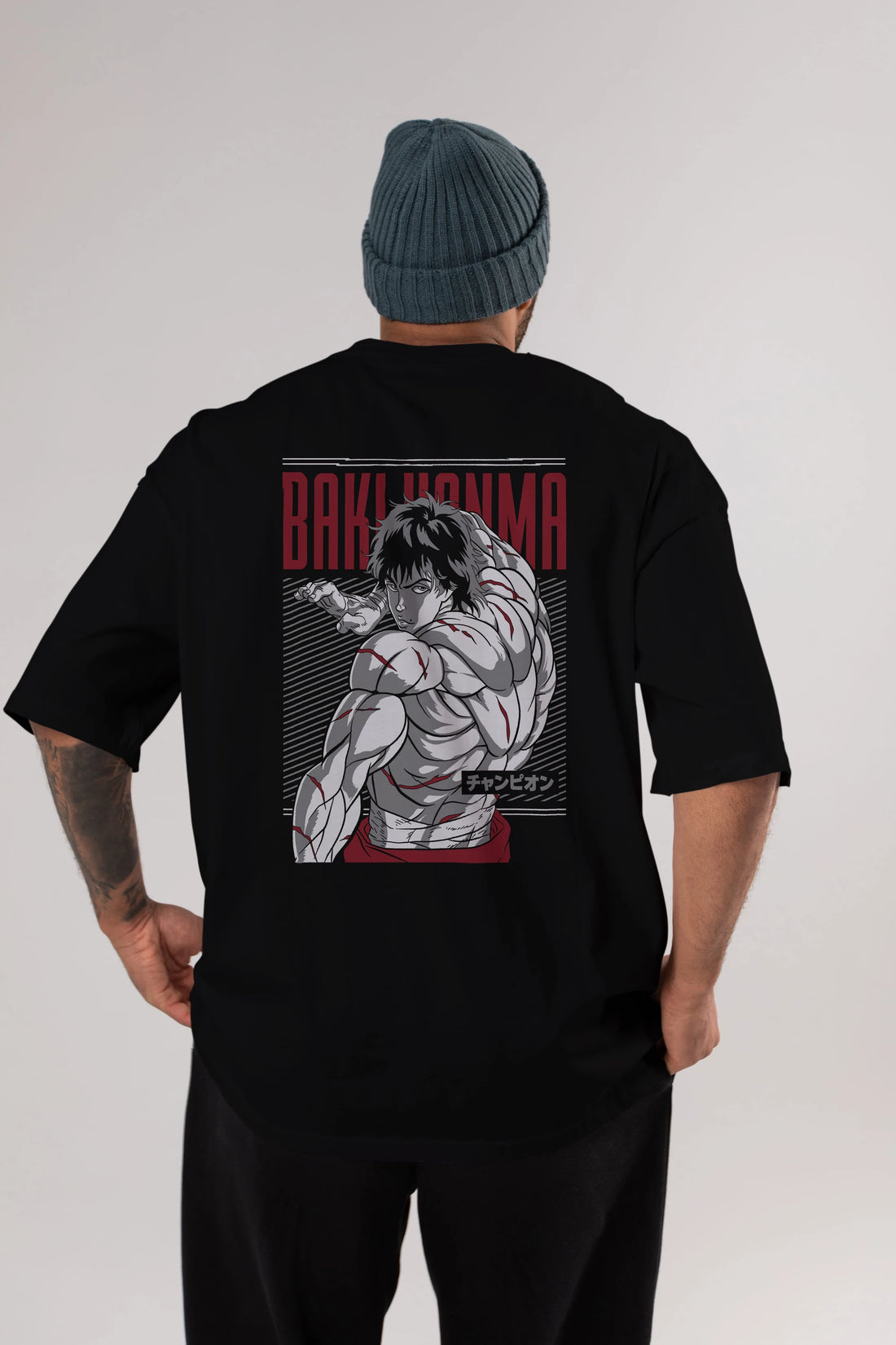 BAKI HANMA Anime Arka Baskılı Oversize t-shirt Erkek Kadın Unisex