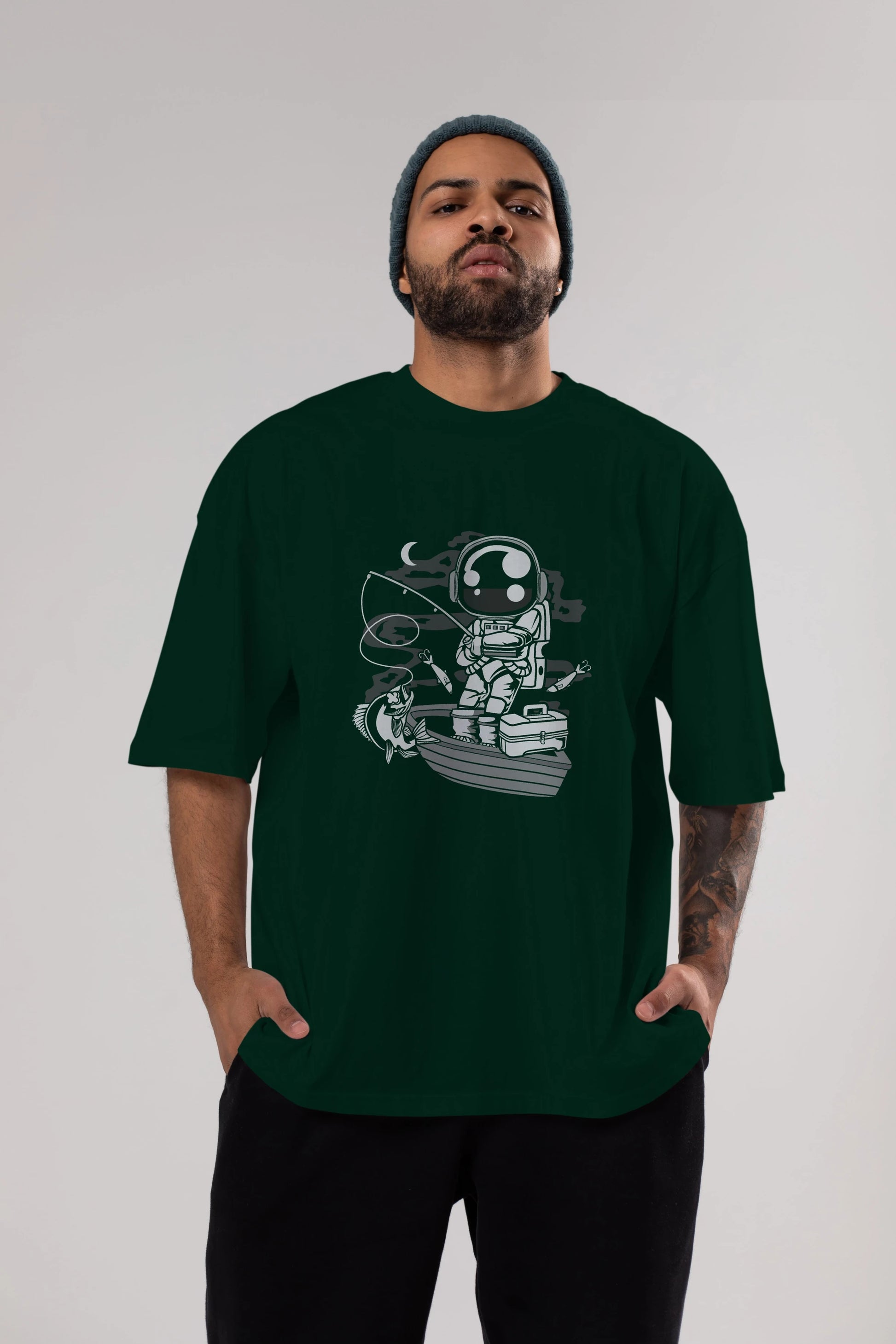 Astronaut Fisherman Ön Baskılı Oversize t-shirt Erkek Kadın Unisex