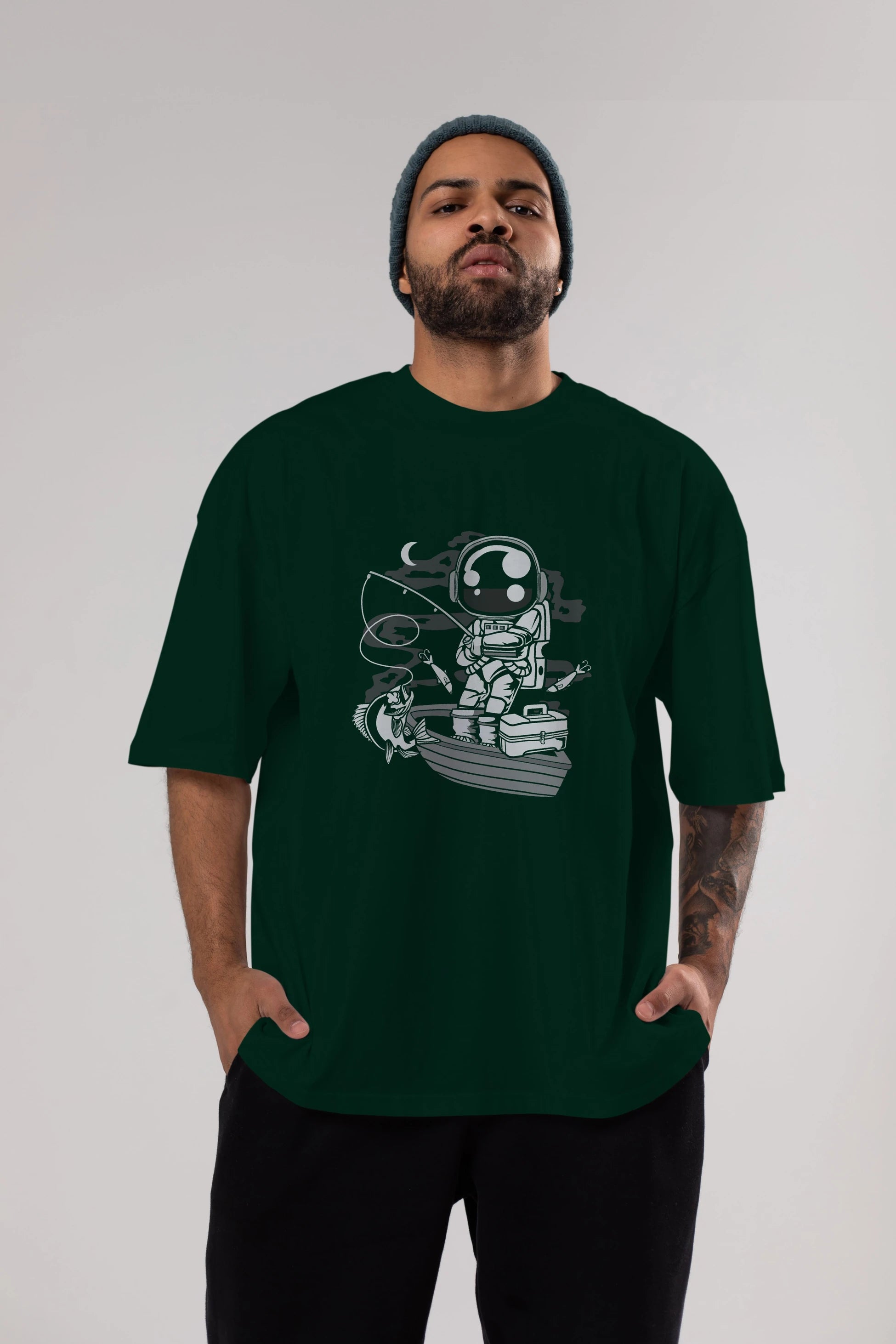 Astronaut Fisherman Ön Baskılı Oversize t-shirt Erkek Kadın Unisex