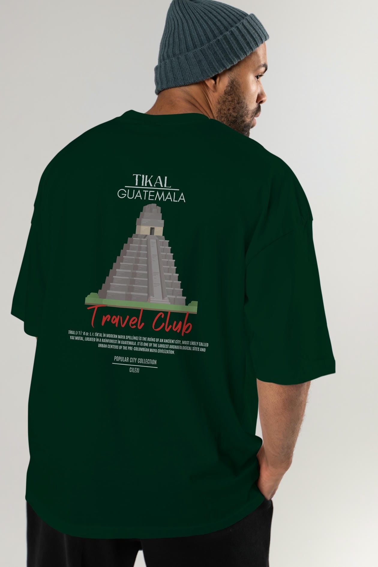 Tikal Guatemala Arka Baskılı Oversize t-shirt Erkek Kadın Pamuk Bisiklet Yaka tişort