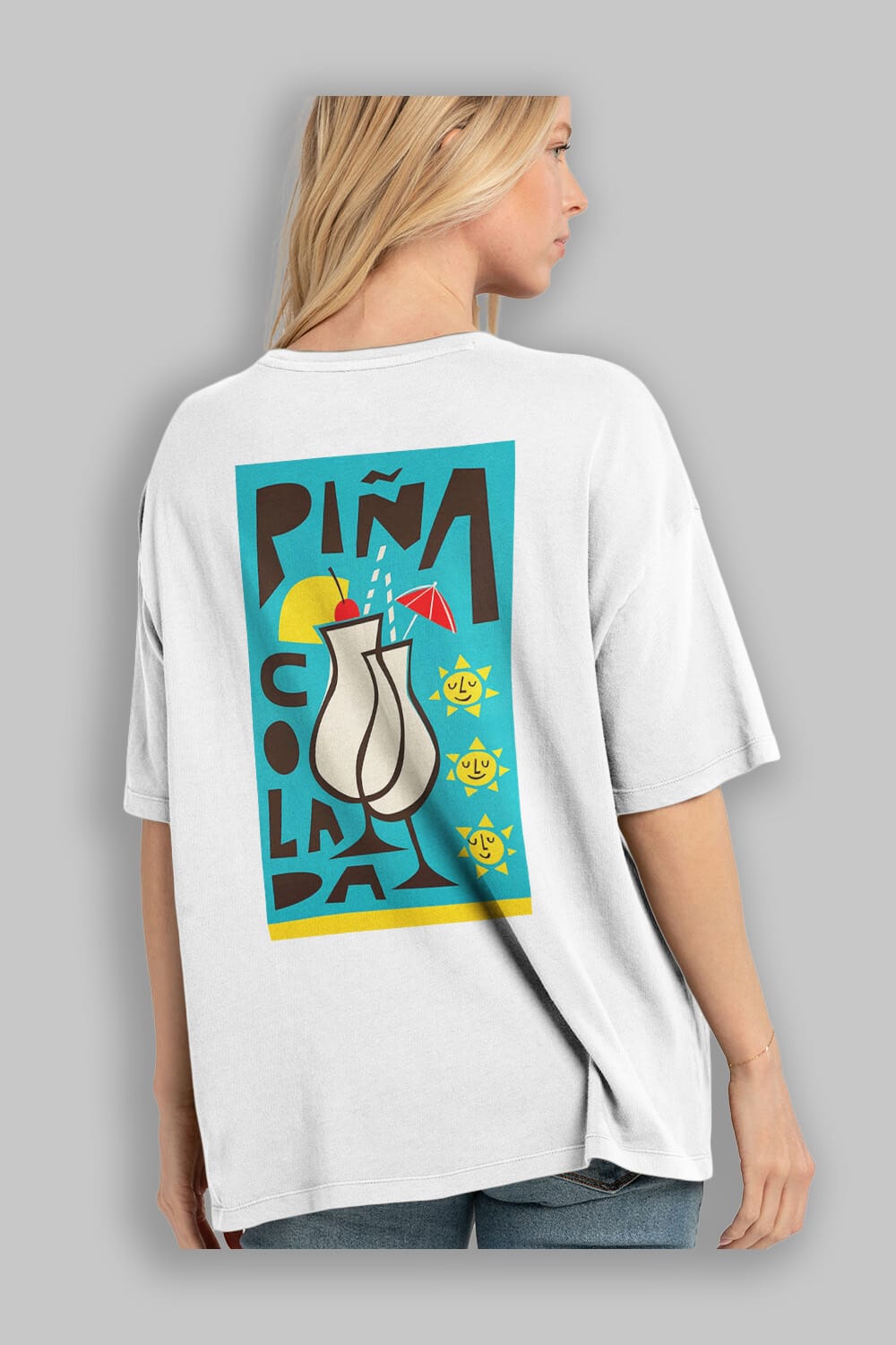 Pina Colada 4 Arka Baskılı Oversize t-shirt Erkek Kadın Unisex %100 Pamuk Bisiklet Yaka tişort