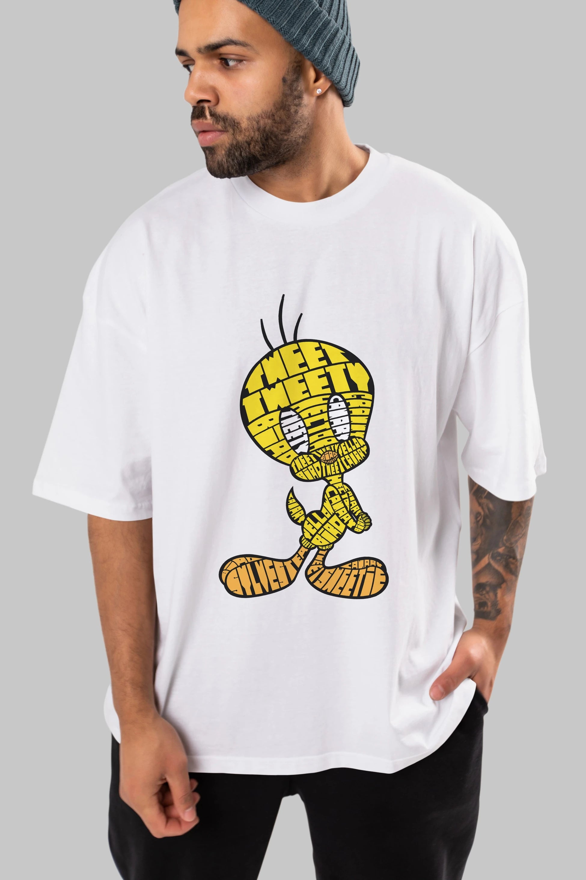 Tweety Ön Baskılı Oversize t-shirt %100 pamuk Erkek Kadın Unisex