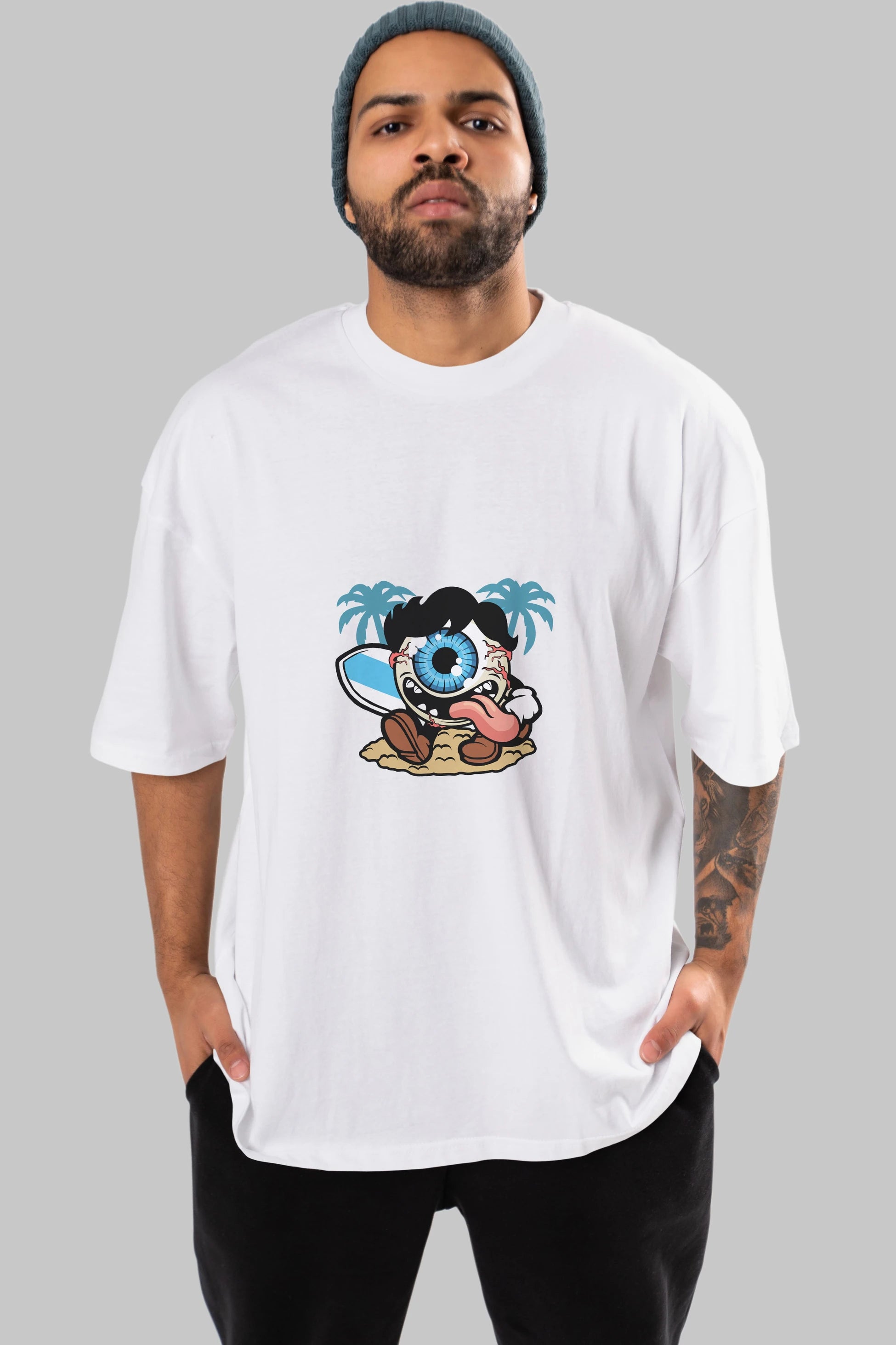Eye Ball Surfer Ön Baskılı Oversize t-shirt Erkek Kadın Unisex %100 Pamuk tişort