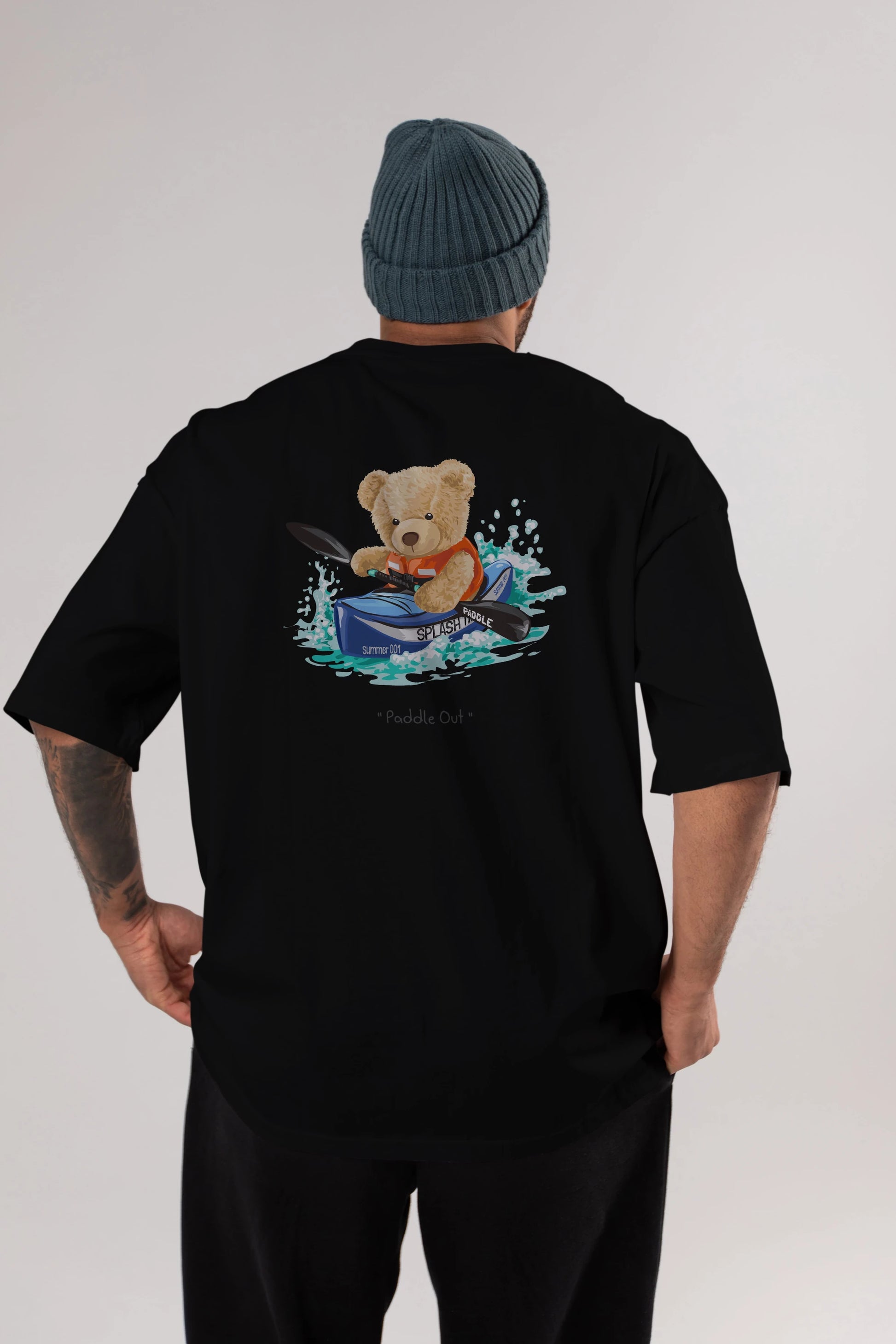 Teddy Bear Paddle Out Arka Baskılı Oversize t-shirt Erkek Kadın Unisex %100 Pamuk