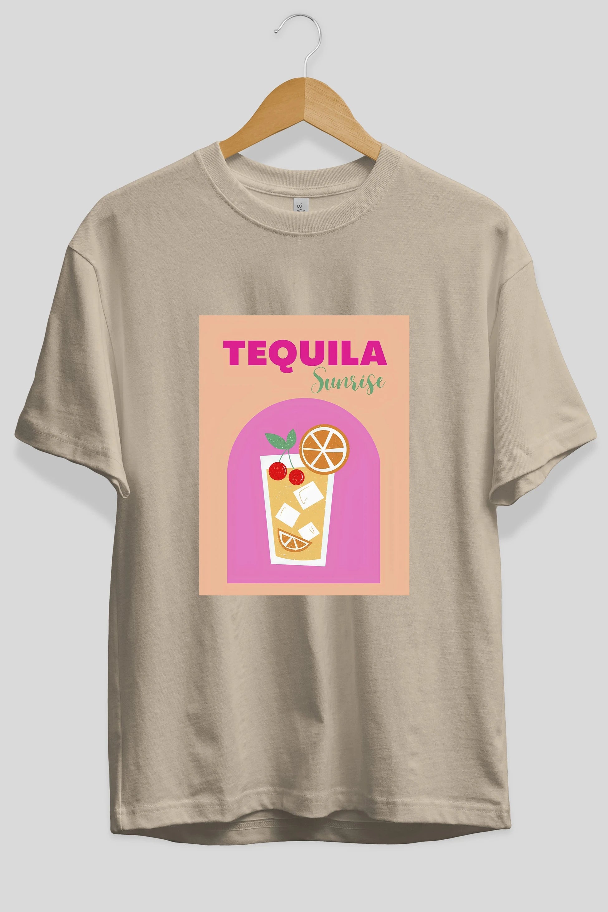 Tequila Sunrise 2 Ön Baskılı Oversize t-shirt Erkek Kadın Unisex %100 Pamuk Bisiklet Yaka tişort
