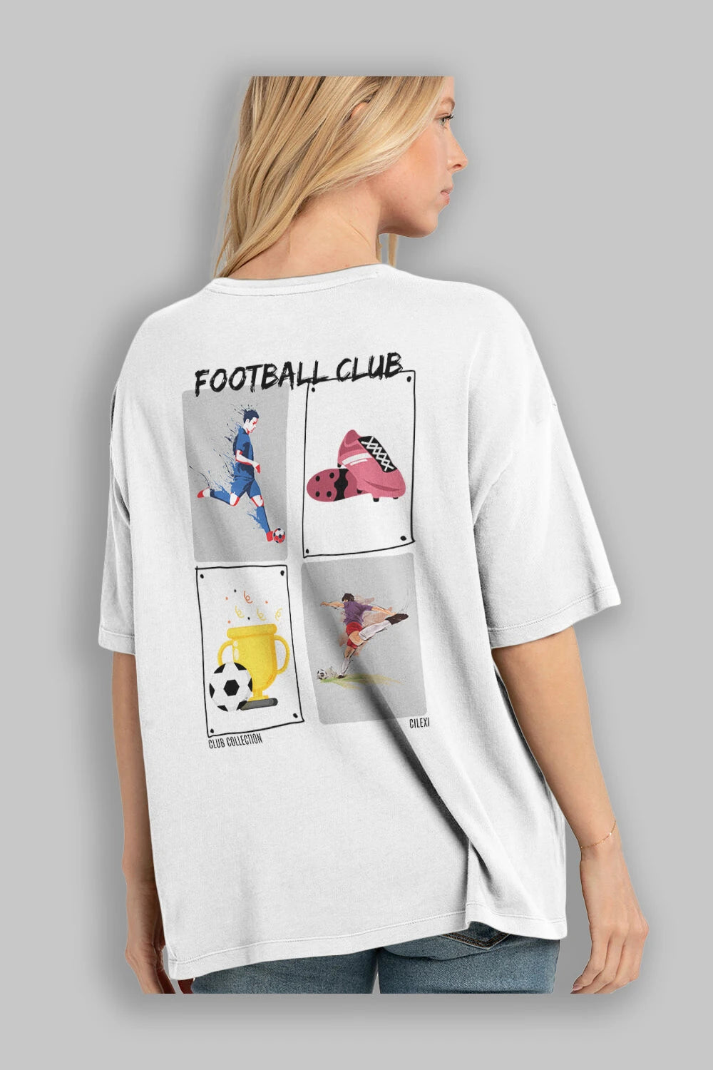 Football Club Arka Baskılı Oversize t-shirt Erkek Kadın %100 Pamuk Bisiklet Yaka tişort