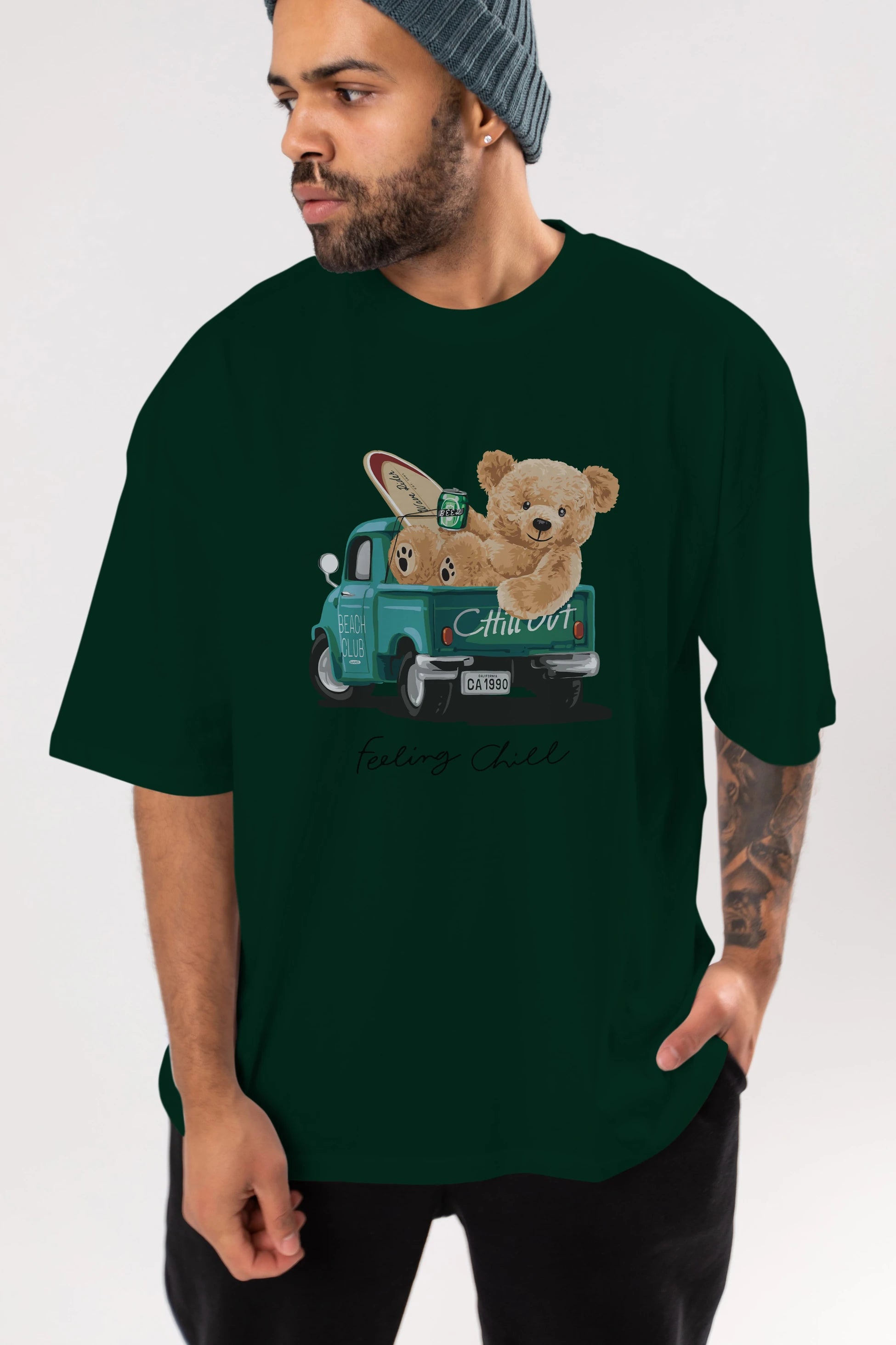 Teddy Bear Chill Out Ön Baskılı Oversize t-shirt Erkek Kadın Unisex %100 Pamuk