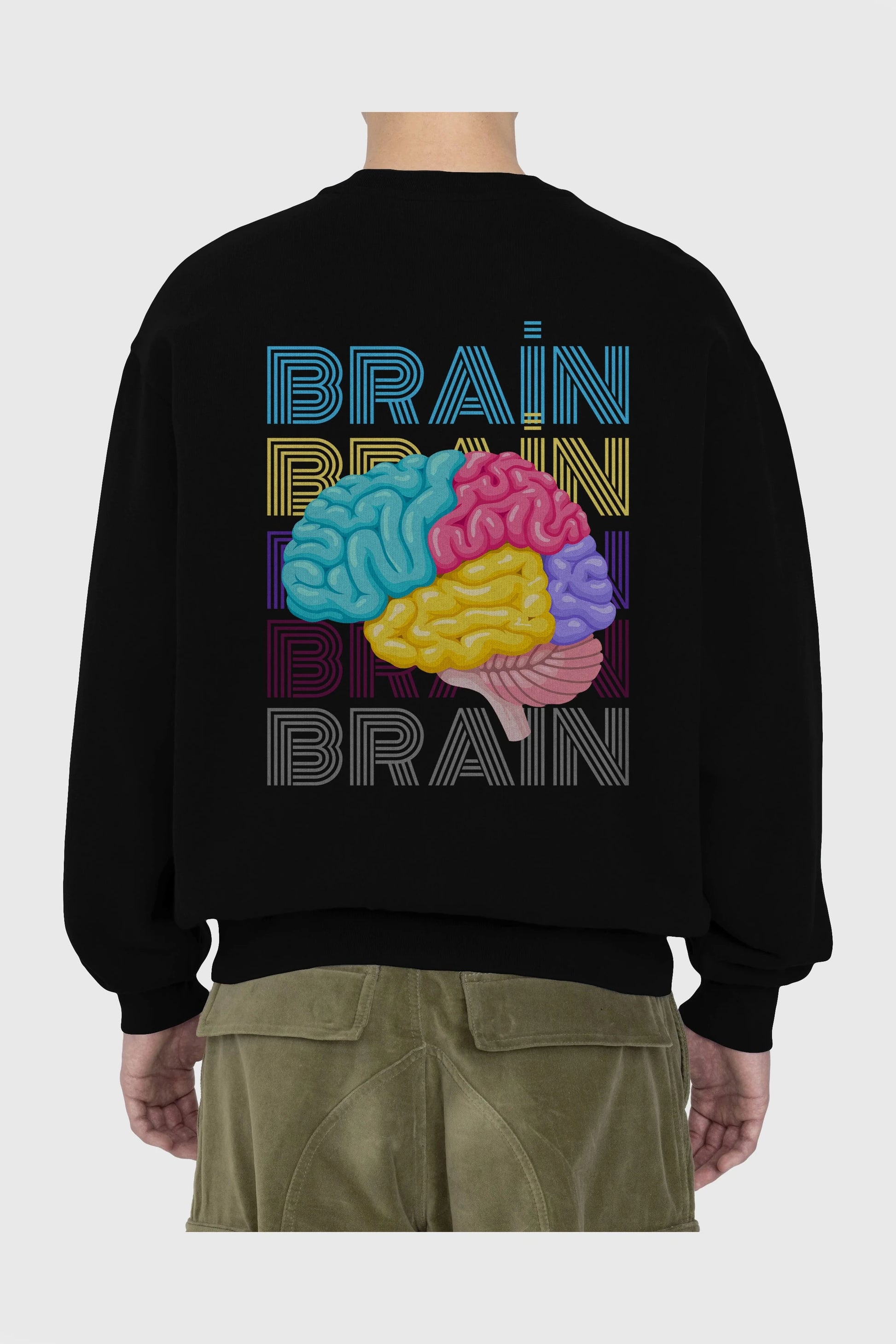 Brain Yazılı Arka Baskılı Oversize Sweatshirt Erkek Kadın Unisex